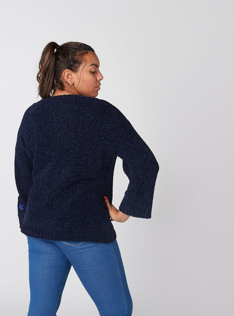 Embroidered Sweater with Round Neck and Long Sleeves-women-winterwear-cardigansandjumpers-cardigans-image-5