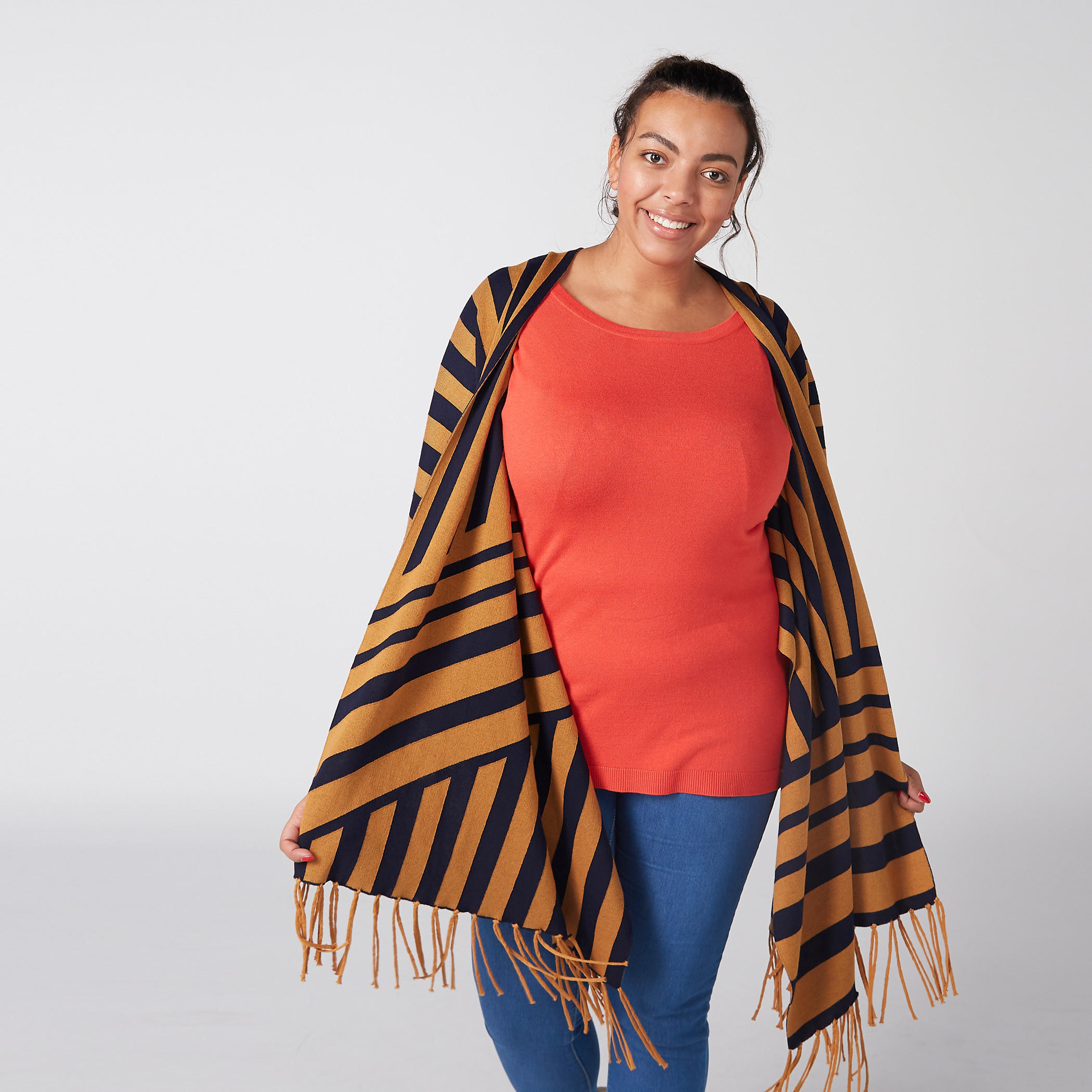 Striped Poncho with Tassels-women-winterwear-cardigansandjumpers-cardigans-image-1