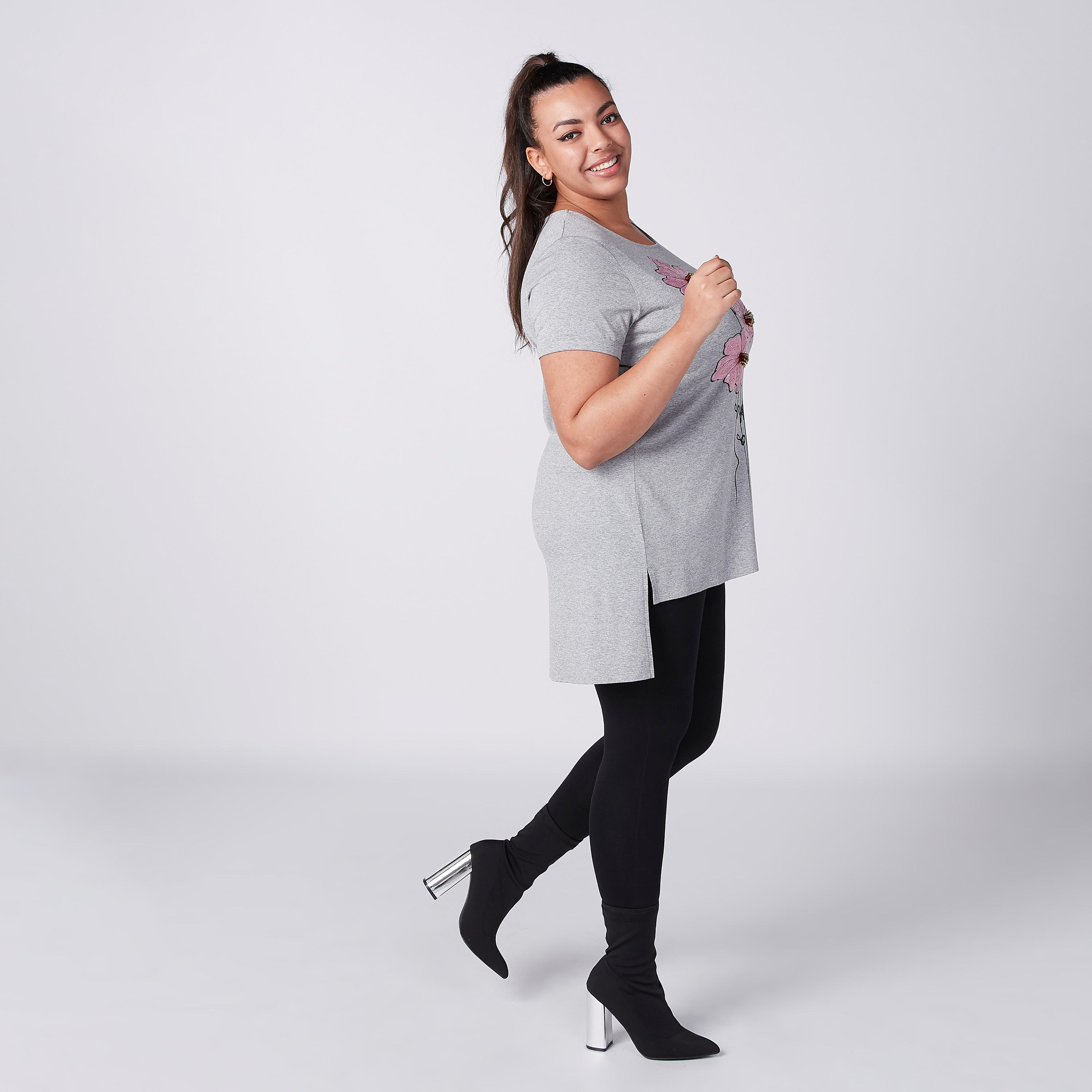 Printed T-Shirt with Round Neck and High Low Hem-women-clothing-tshirts-image-1
