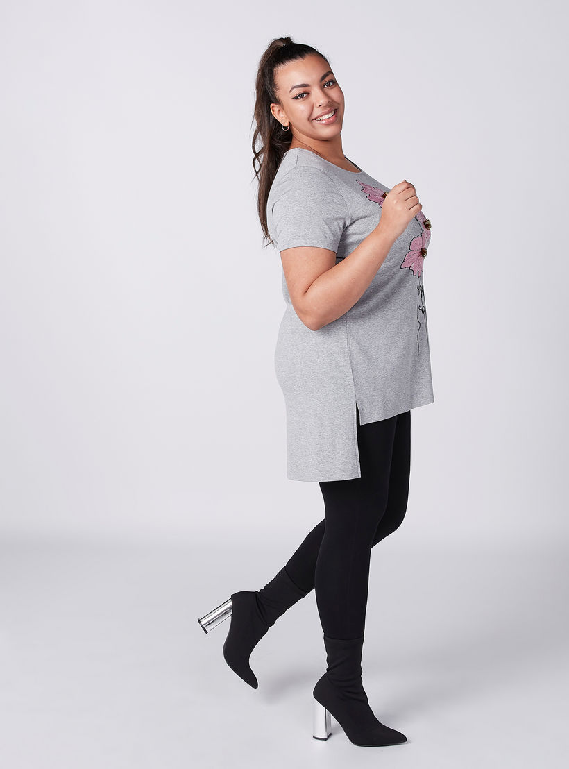 Printed T-Shirt with Round Neck and High Low Hem-women-clothing-tshirts-image-1