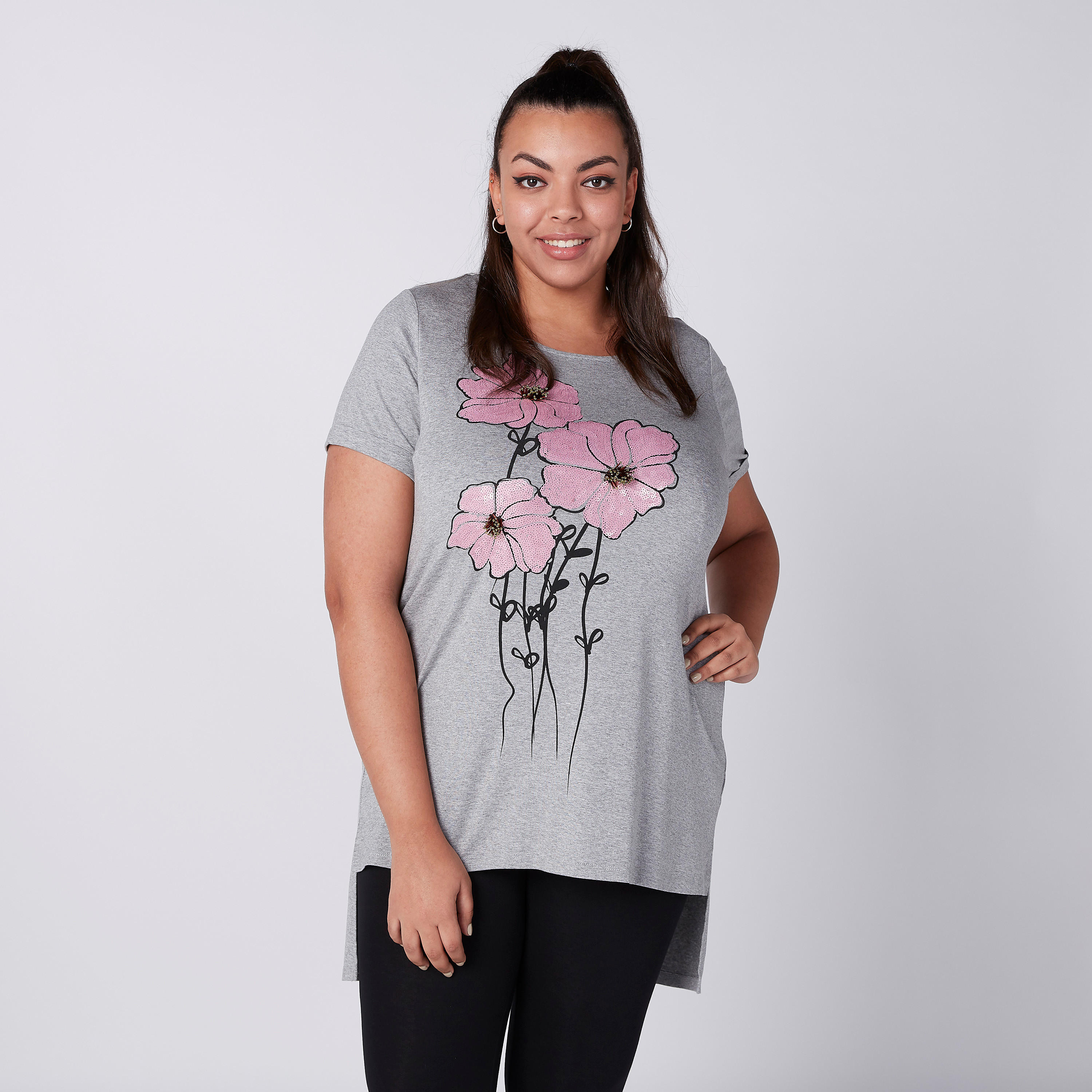 Printed T-Shirt with Round Neck and High Low Hem-women-clothing-tshirts-image-2