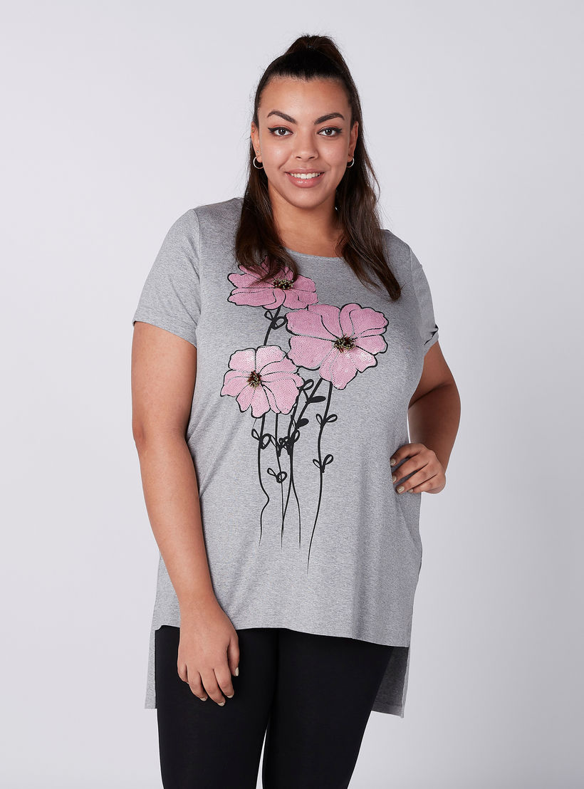 Printed T-Shirt with Round Neck and High Low Hem-women-clothing-tshirts-image-2