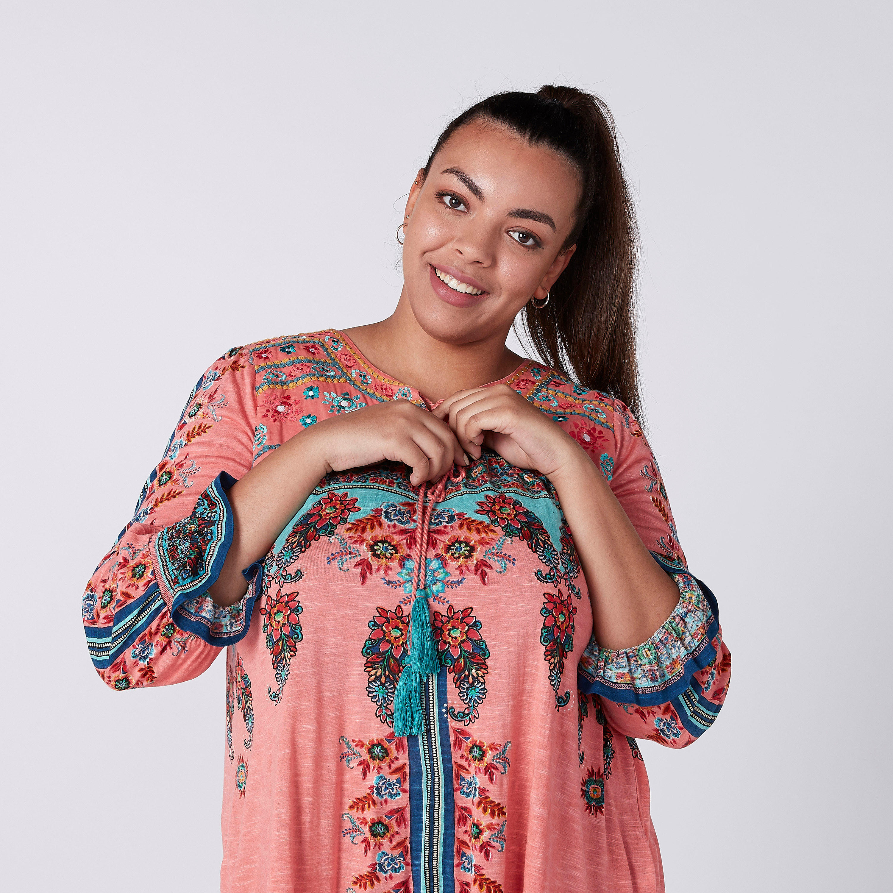توب بطبعات وأكمام 3/4 وأربطة-women-clothing-shirtsandblouses-blouses-image-1