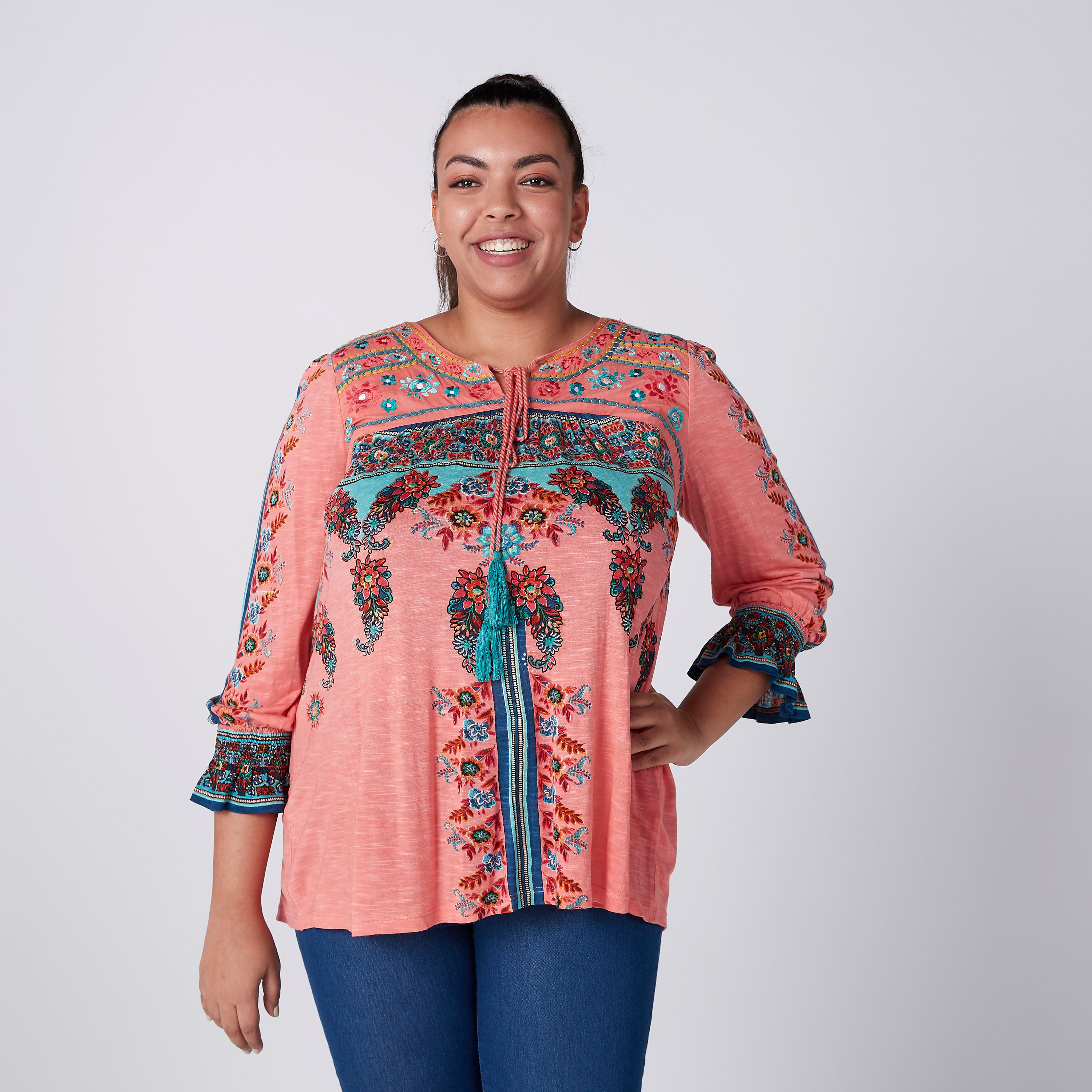 توب بطبعات وأكمام 3/4 وأربطة-women-clothing-shirtsandblouses-blouses-image-2