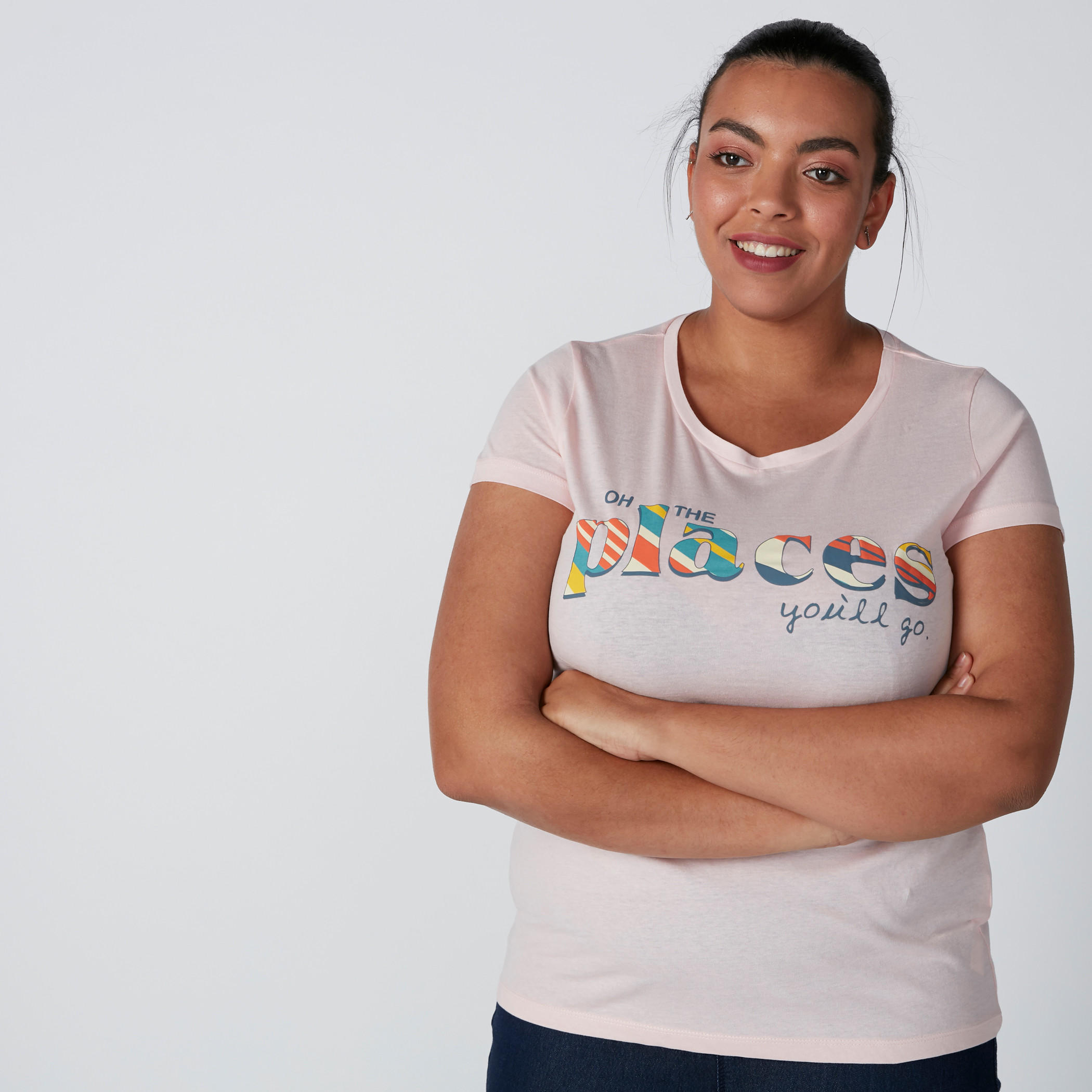 Text Printed T-Shirt with Round Neck and Short Sleeves-women-clothing-tshirts-image-1