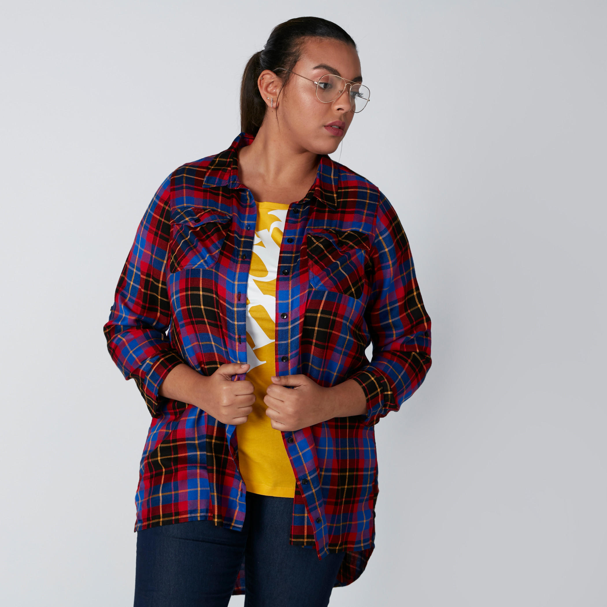قميص كاروهات بأكمام طويلة وجيوب-women-clothing-shirtsandblouses-blouses-image-2