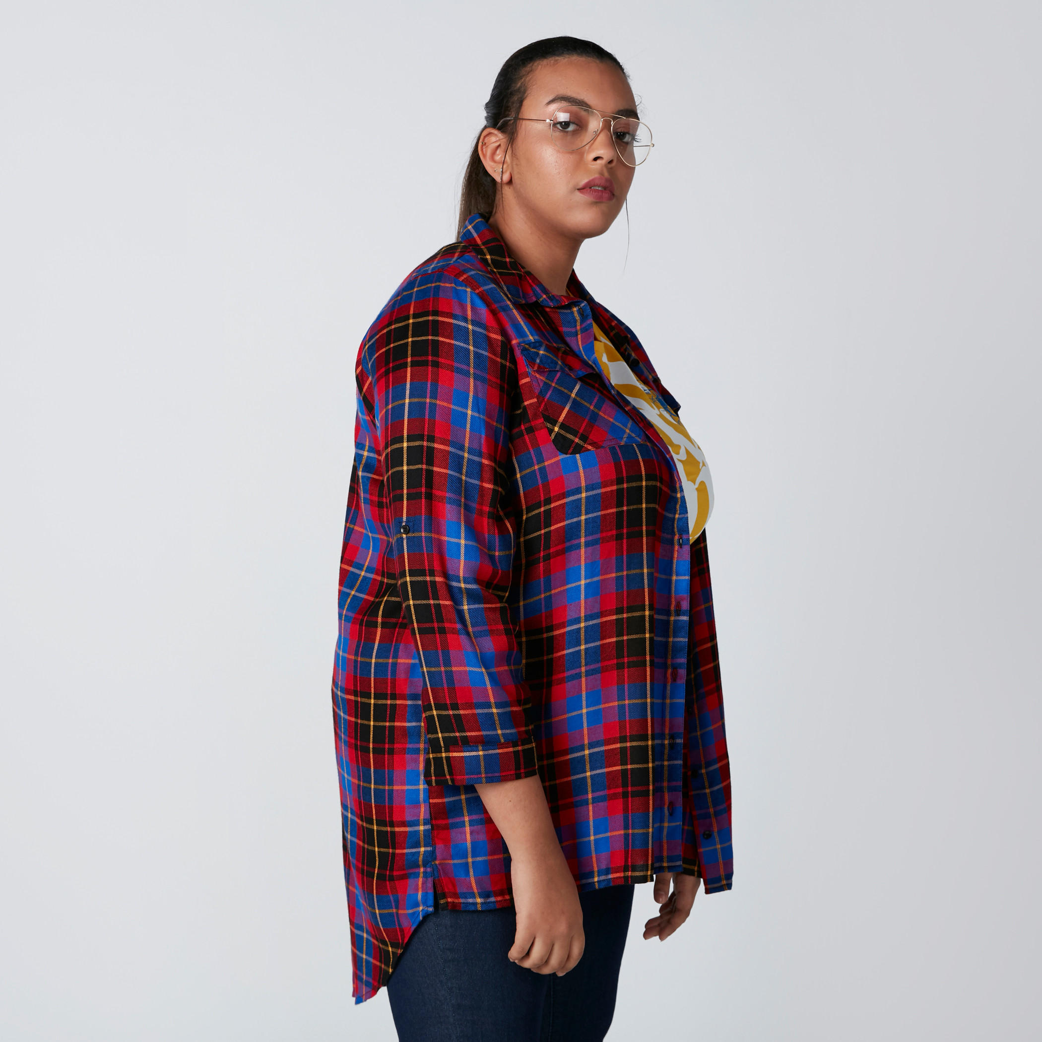قميص كاروهات بأكمام طويلة وجيوب-women-clothing-shirtsandblouses-blouses-image-3