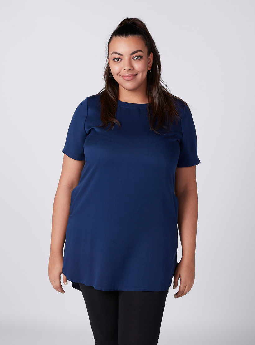 Longline Top with Pocket Detail and High Low Hem-women-clothing-shirtsandblouses-blouses-image-2
