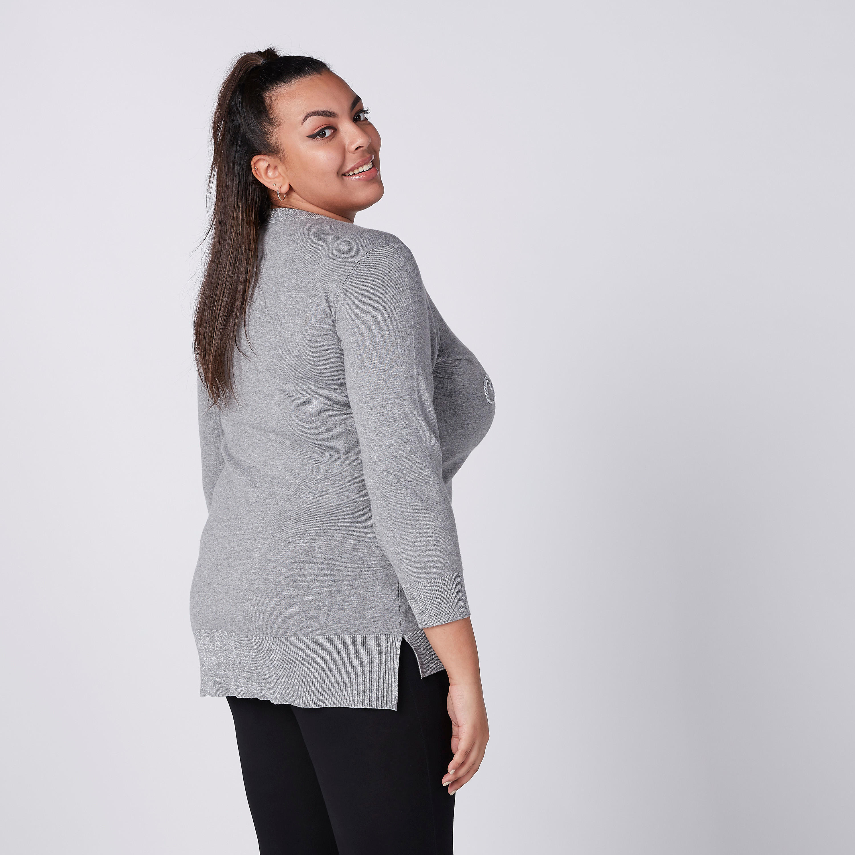 Textured Sweater in Regular Fit with V-Neck-women-winterwear-cardigansandjumpers-cardigans-image-3