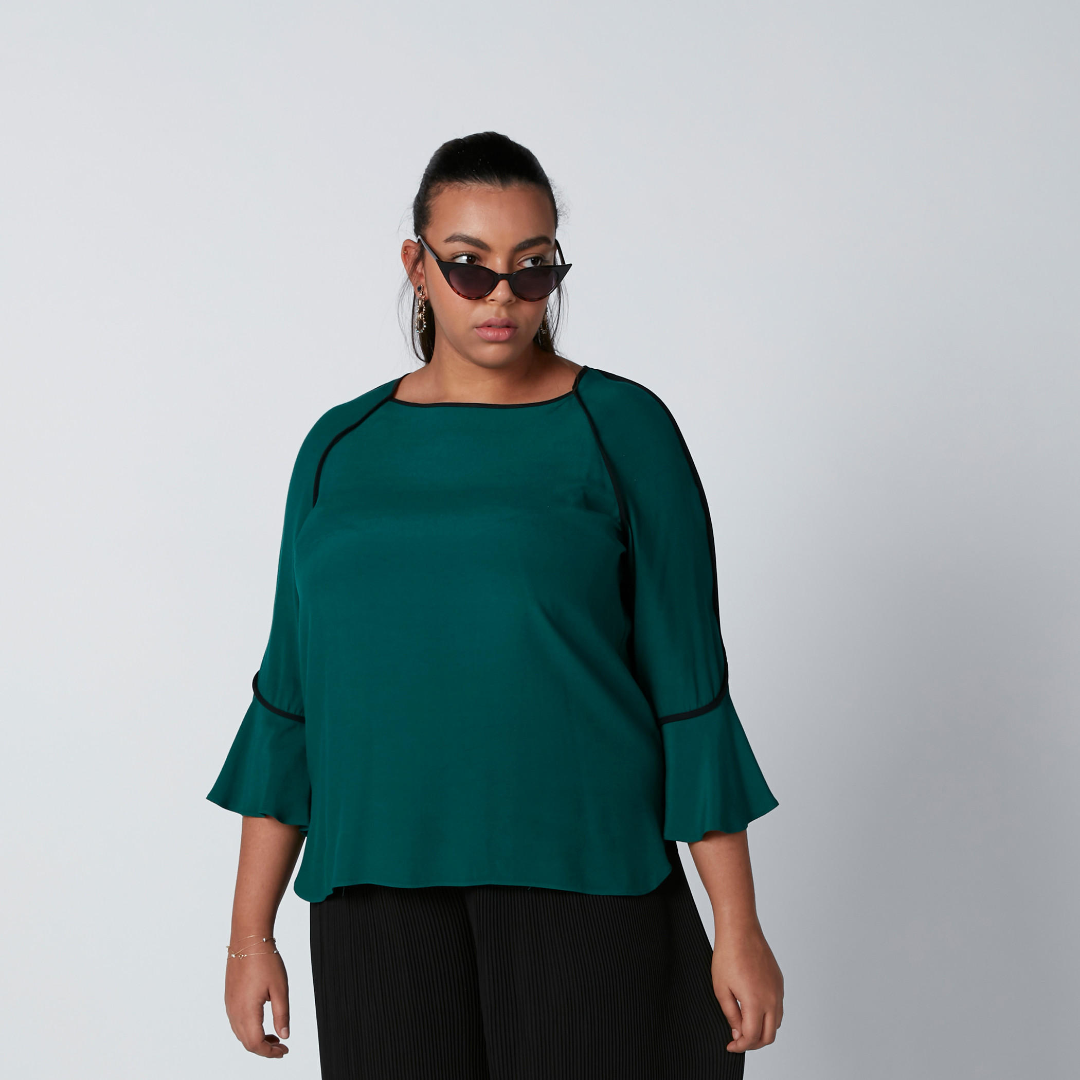 بلوزة بياقة قارب وأكمام 3/4 ودرزات-women-clothing-shirtsandblouses-blouses-image-3