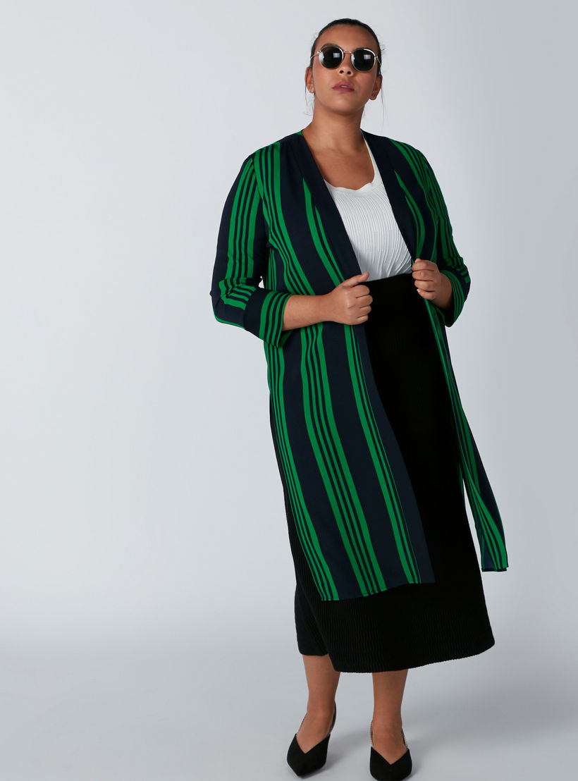 كارديجان طويل مقلّم مفتوح من الأمام بفتحة جانبية-women-winterwear-cardigansandjumpers-cardigans-image-2
