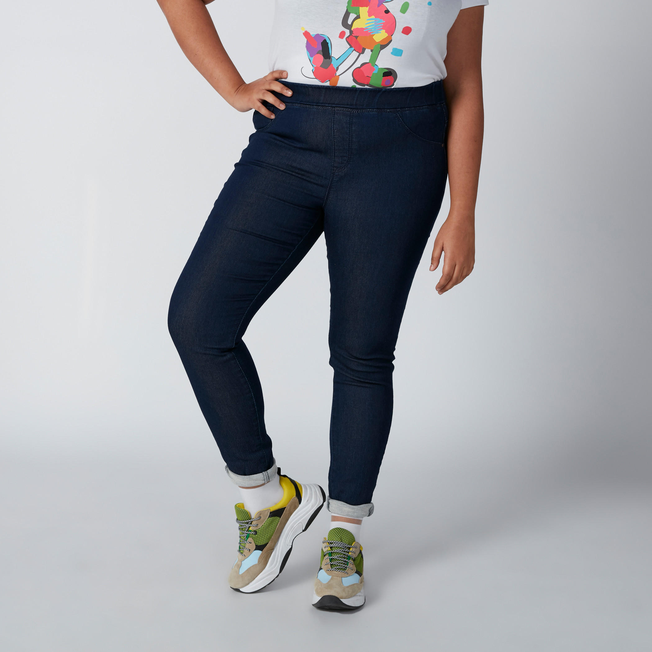 بنطلون جيقنز مقاس كبير بقصّة سكيني وخصر مرن-women-clothing-bottoms-leggings-image-1