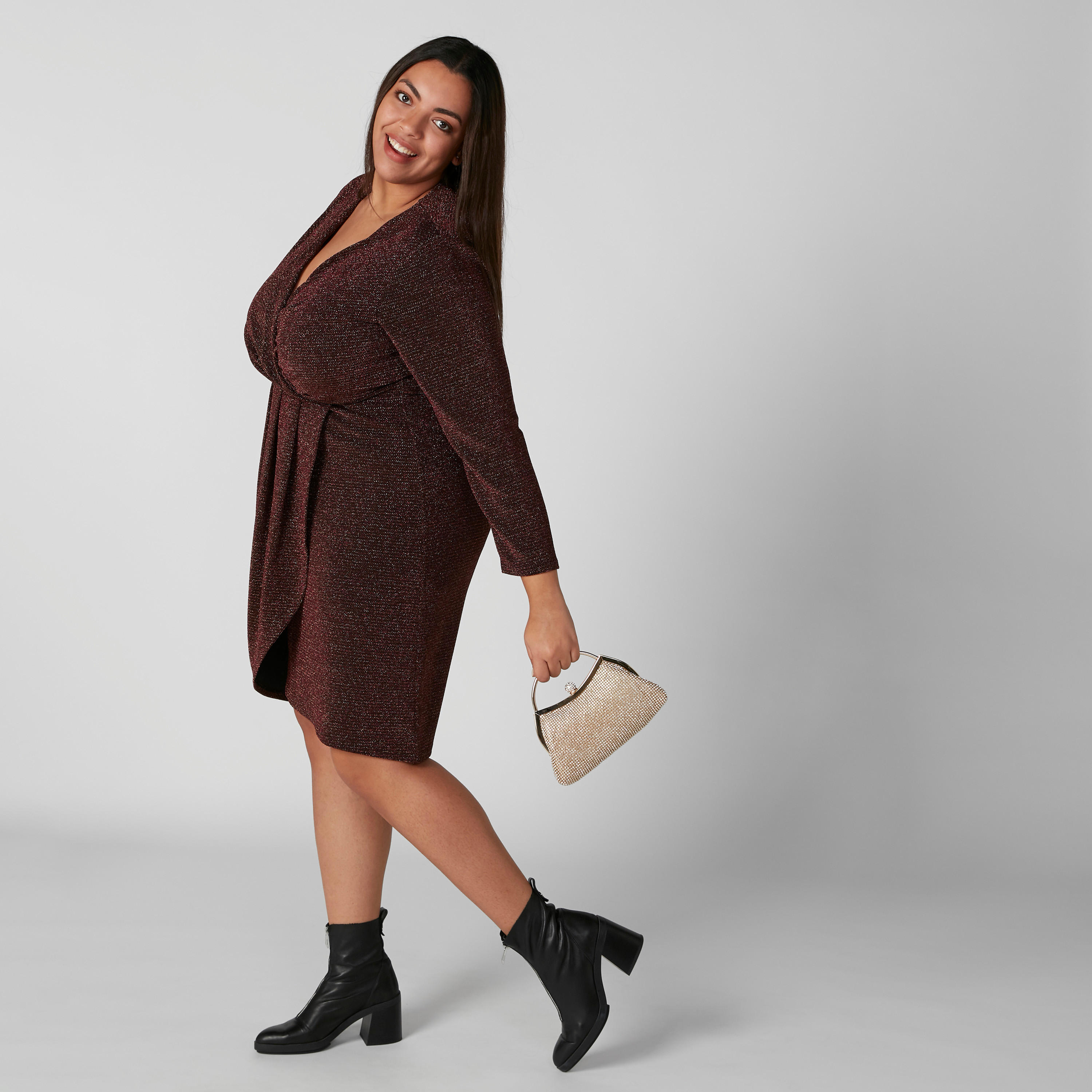 Textured Wrap Dress with Long Sleeves-women-clothing-dresses-image-1