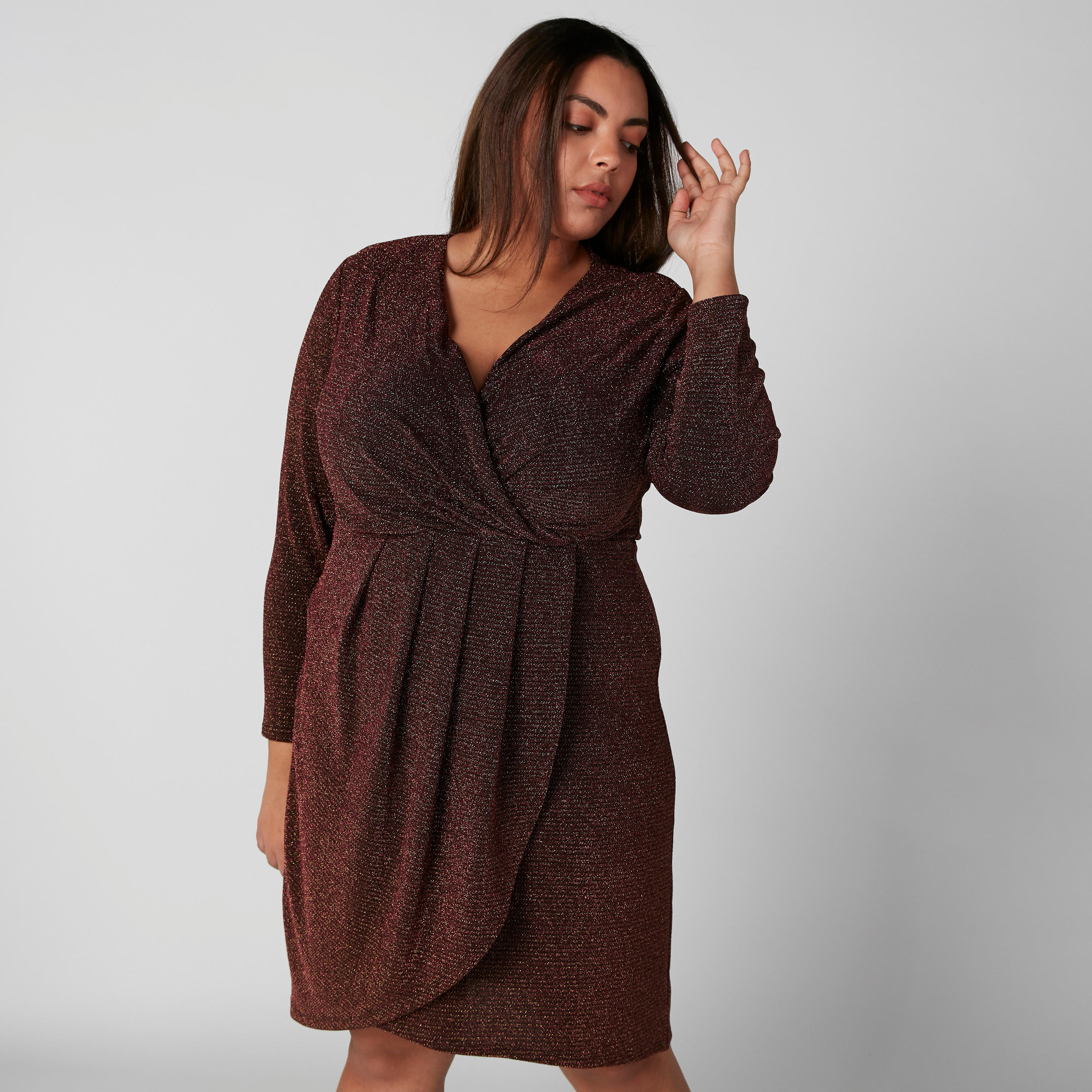 Textured Wrap Dress with Long Sleeves-women-clothing-dresses-image-3