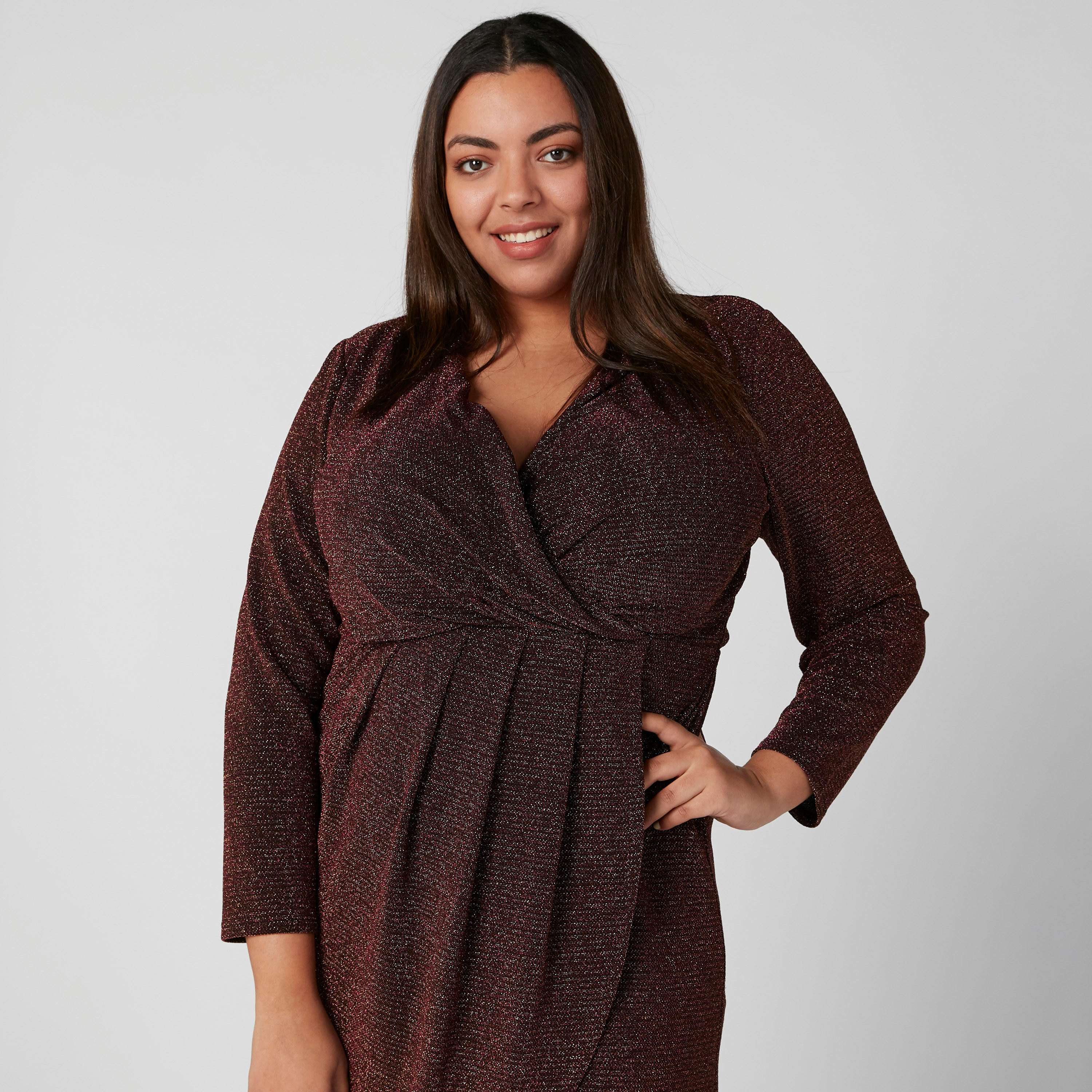 Textured Wrap Dress with Long Sleeves-women-clothing-dresses-image-4
