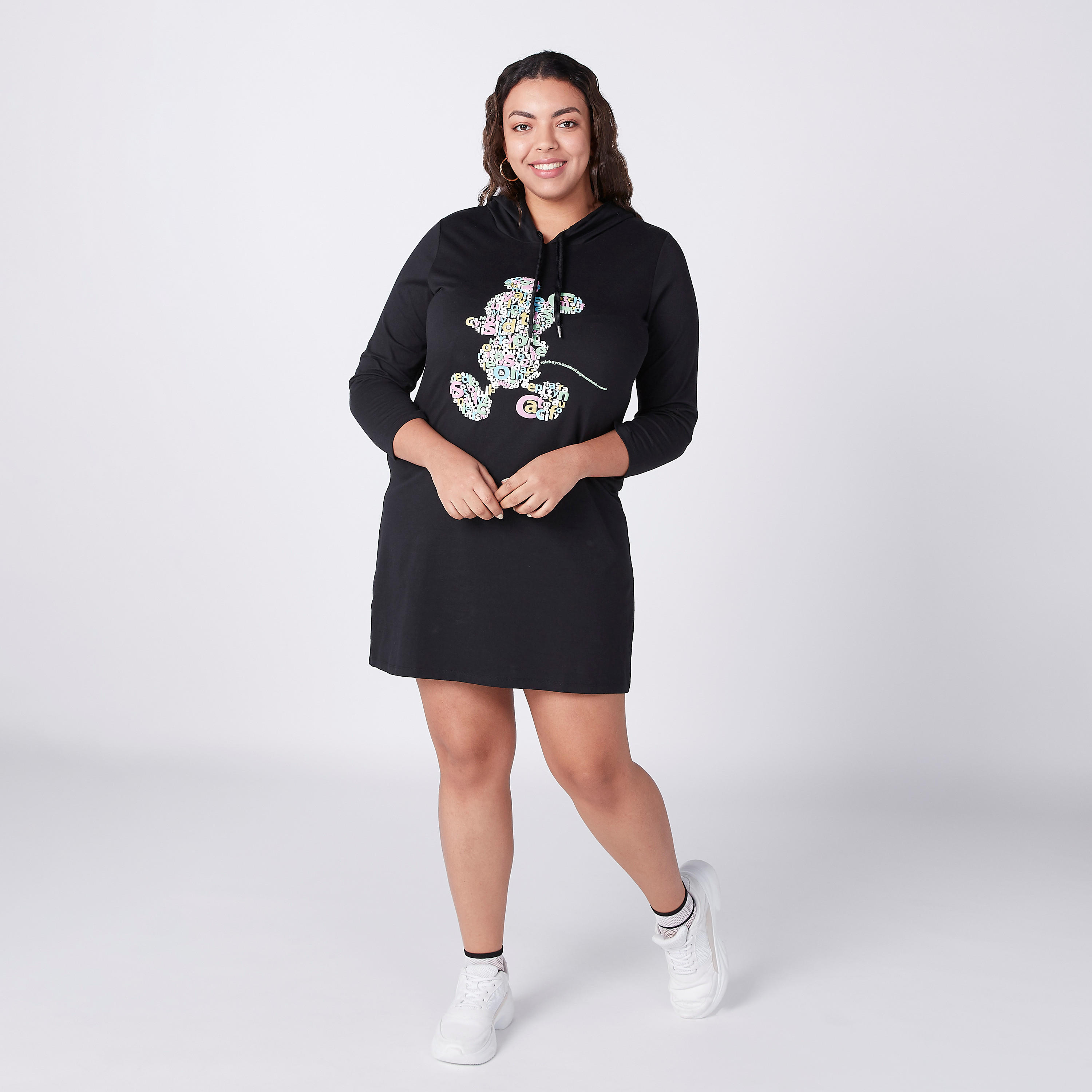 فستان تيشيرت بقبّعة وأكمام 3/4 وطبعات ميكي ماوس-women-clothing-dresses-image-2