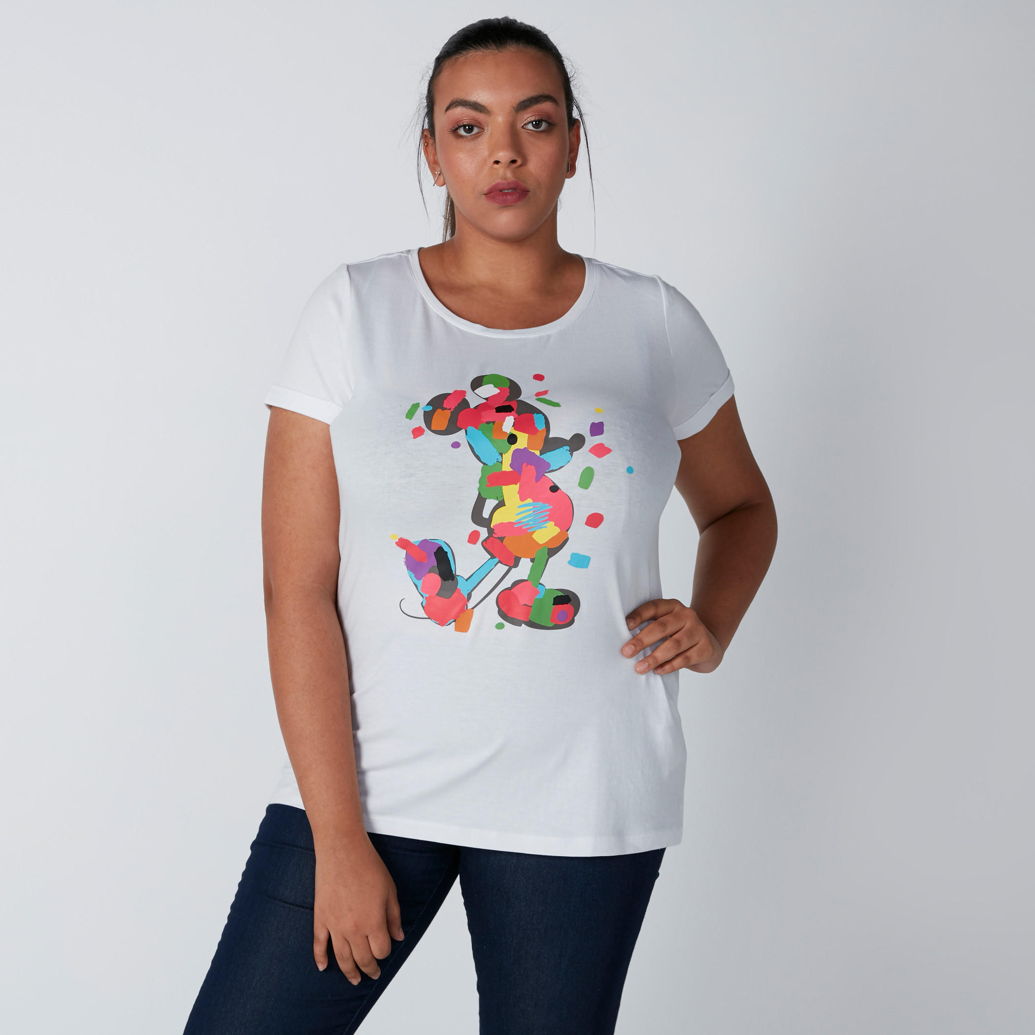 تيشيرت بياقة مستديرة وأكمام قصيرة وطبعات ميكي ماوس-women-clothing-tshirts-image-1
