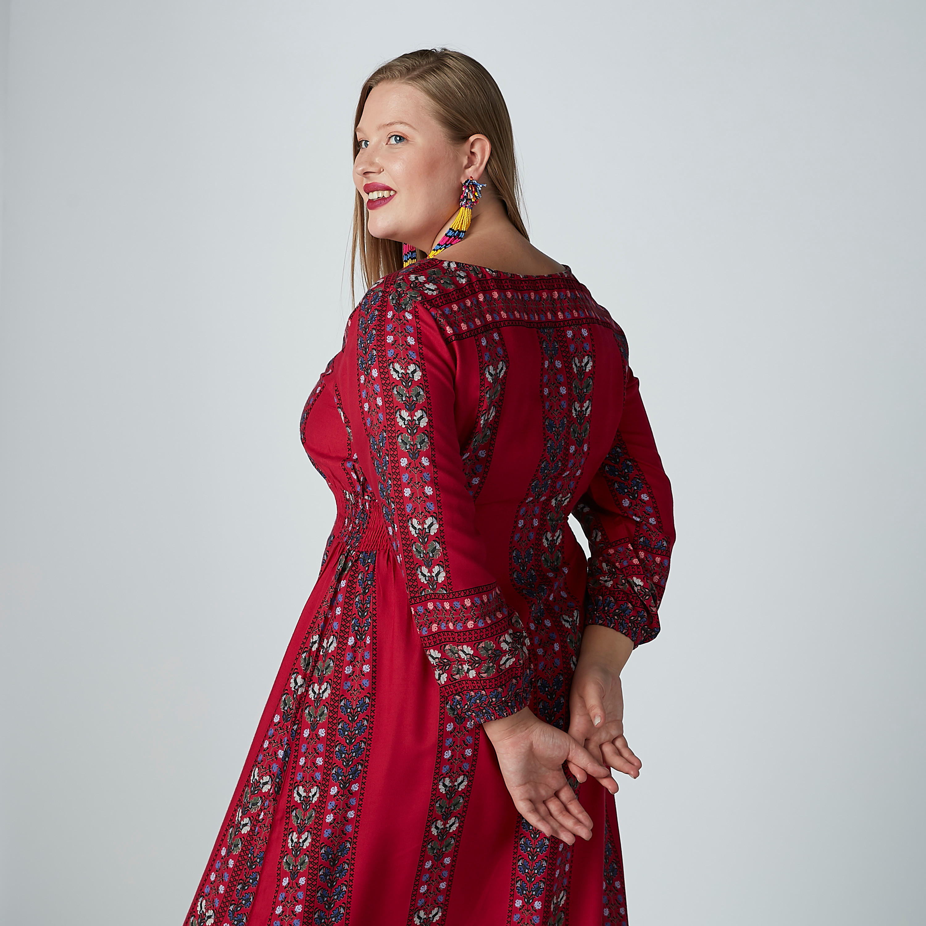 فستان طويل إيه لاين بياقة مستديرة وأكمام طويلة وطبعات-women-clothing-dresses-image-2