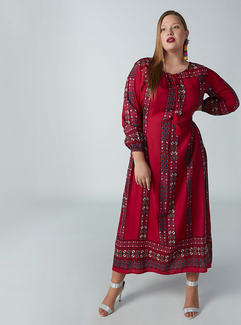 فستان طويل إيه لاين بياقة مستديرة وأكمام طويلة وطبعات-women-clothing-dresses-image-3