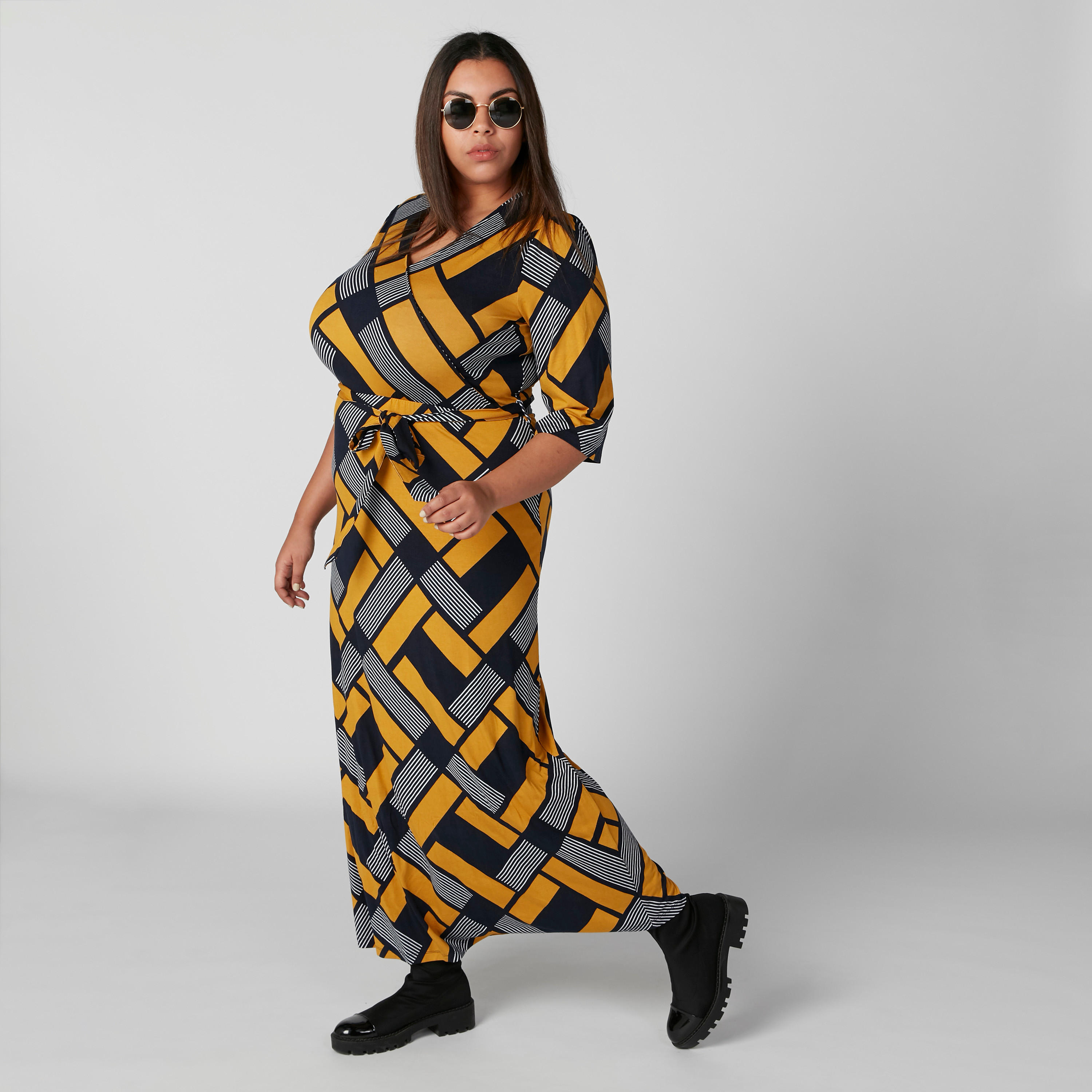 فستان طويل بأكمام 3/4 وحزام رباط وطبعات-women-clothing-dresses-image-1