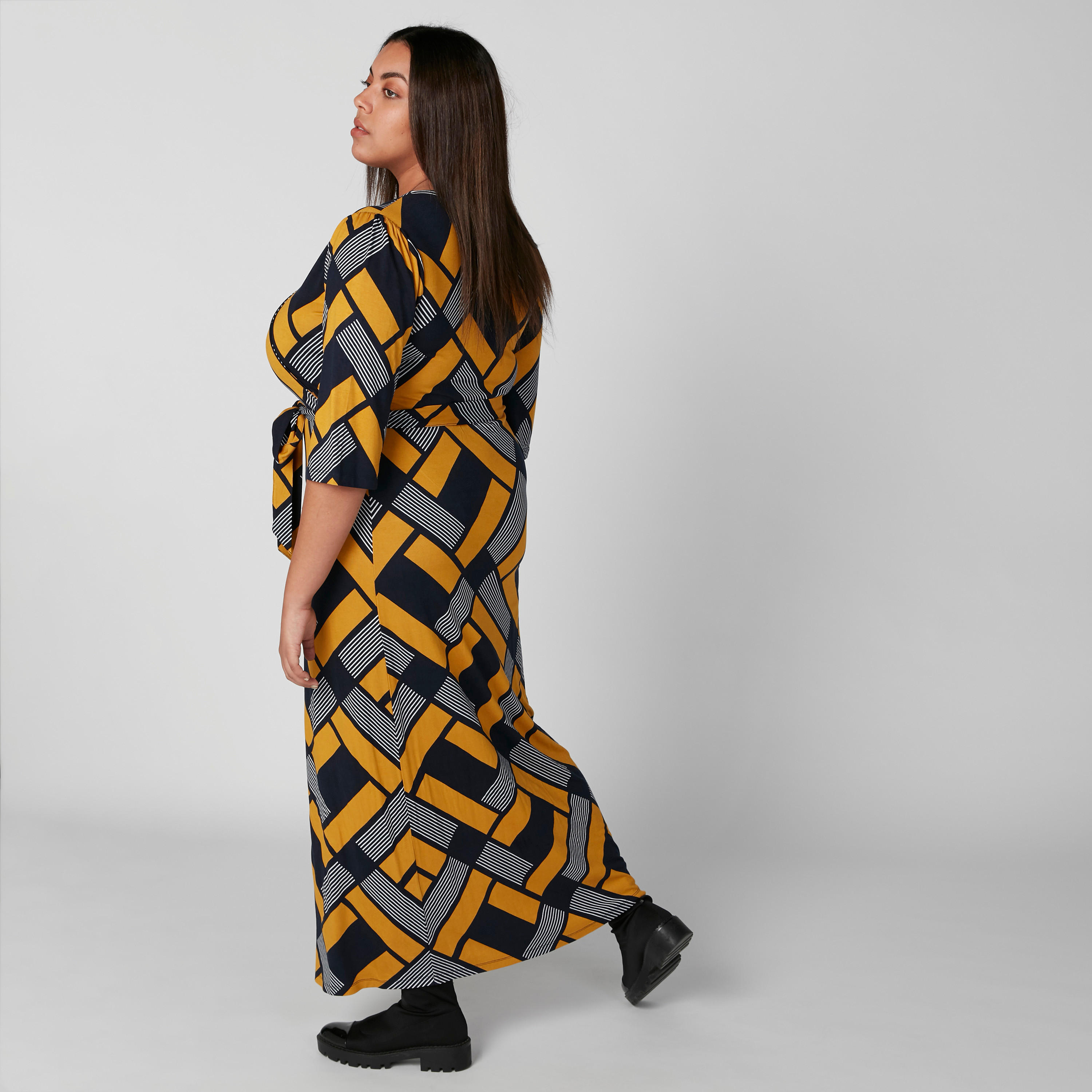 فستان طويل بأكمام 3/4 وحزام رباط وطبعات-women-clothing-dresses-image-2
