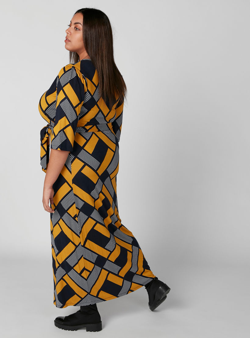 فستان طويل بأكمام 3/4 وحزام رباط وطبعات-women-clothing-dresses-image-2