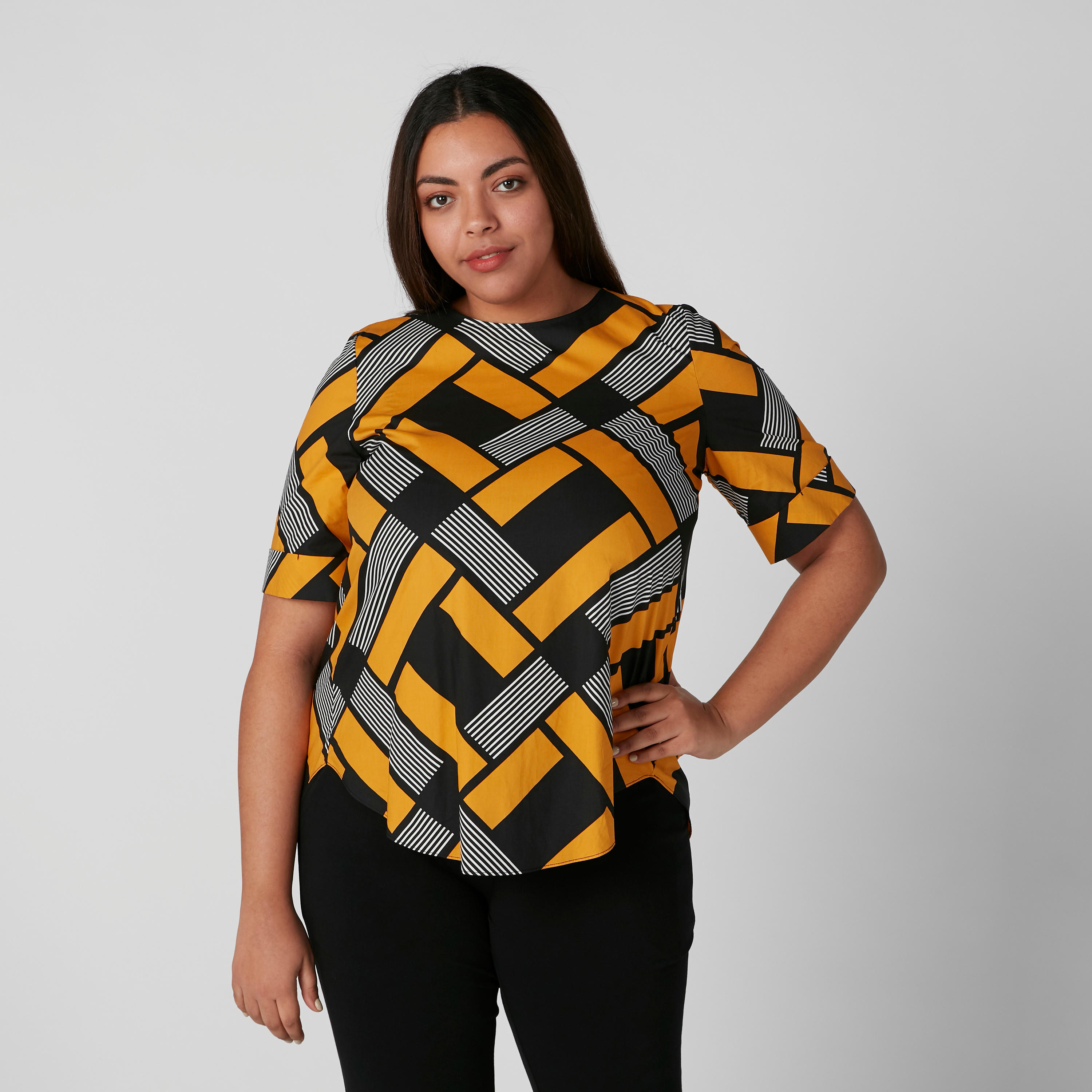 Printed Top with Round Neck and Short Sleeves-women-clothing-shirtsandblouses-blouses-image-1