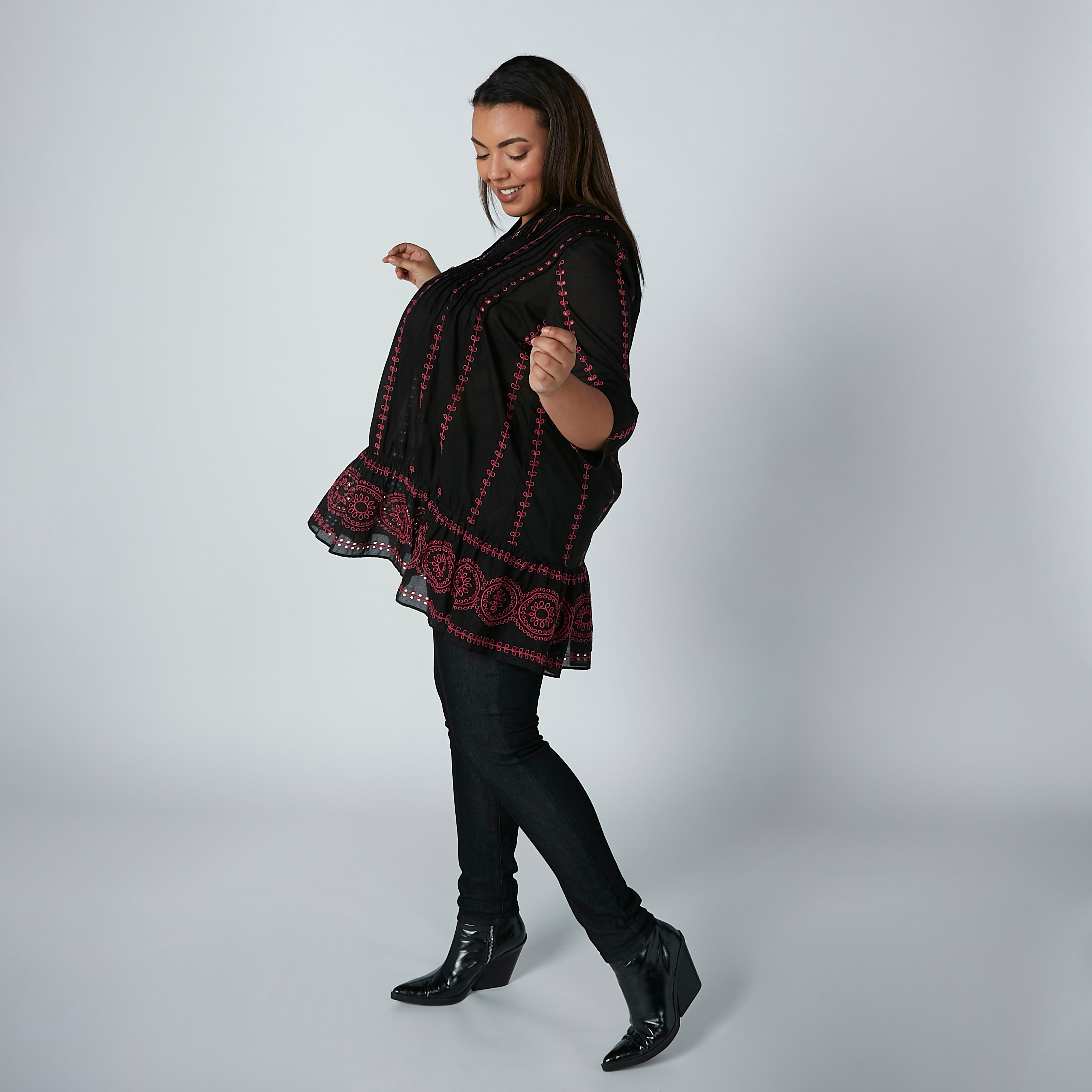 تونيك بارز الملمس بياقة V وأكمام 3/4-women-clothing-shirtsandblouses-blouses-image-3