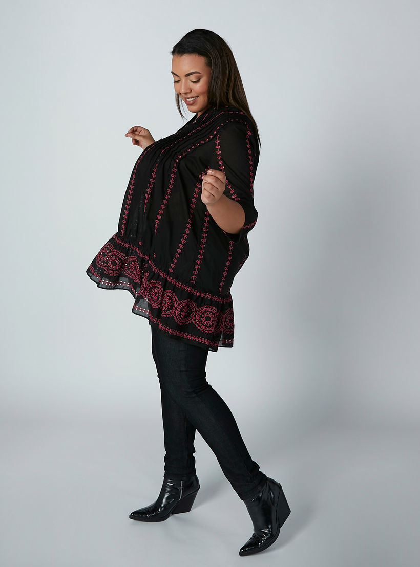 تونيك بارز الملمس بياقة V وأكمام 3/4-women-clothing-shirtsandblouses-blouses-image-3
