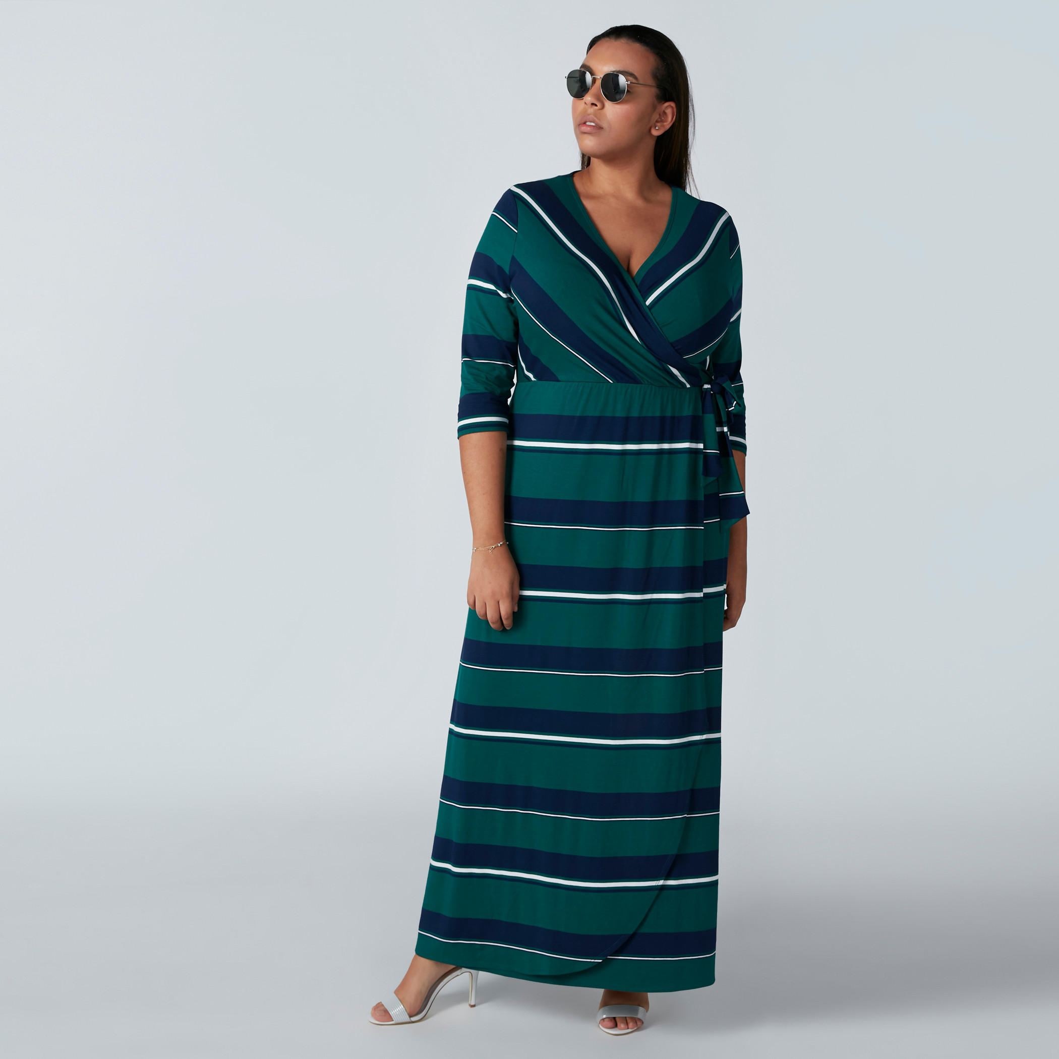 فستان طويل مقلّم بياقة V وأربطة-women-clothing-dresses-image-3