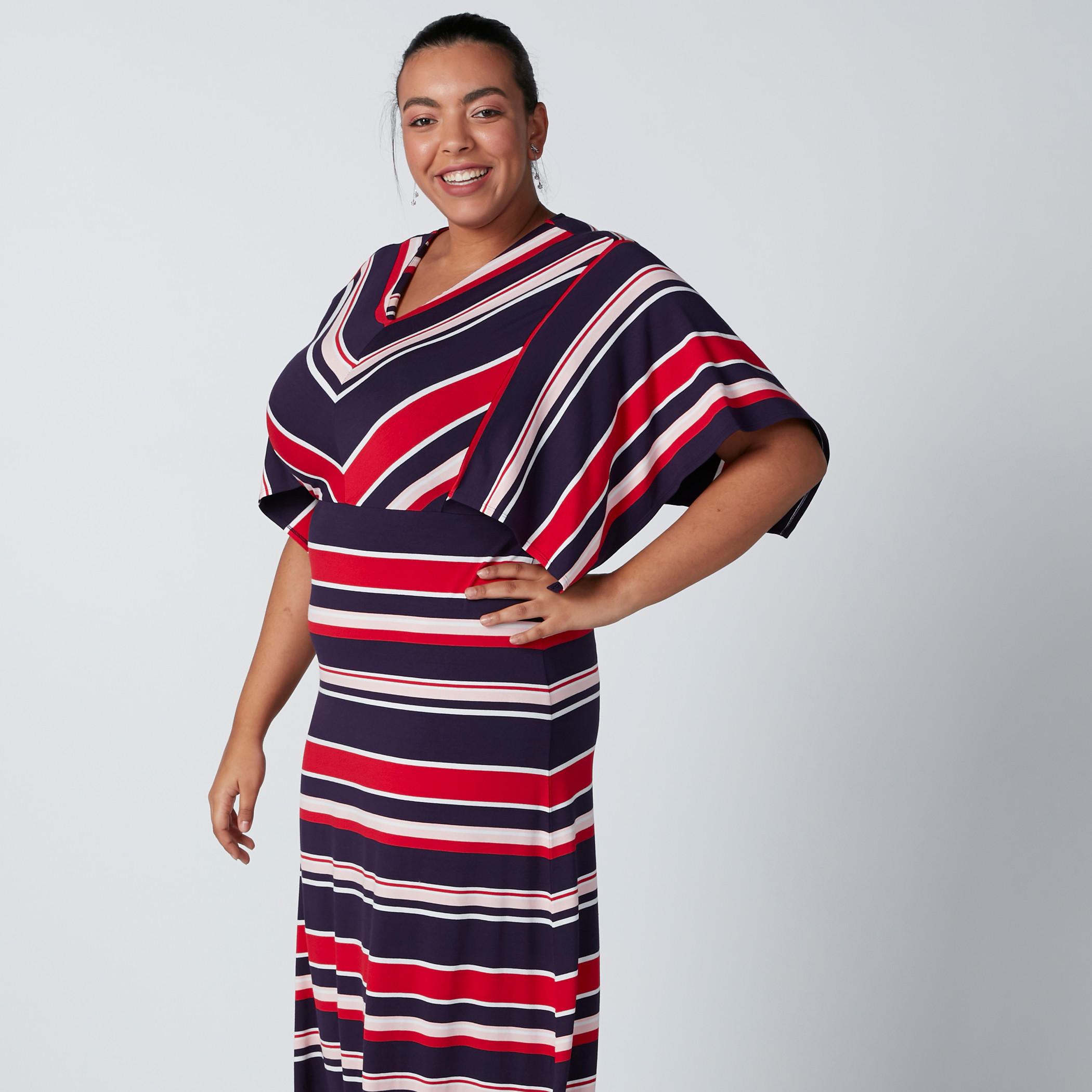 Striped Maxi Dress in Regular Fit with V-Neck-women-clothing-dresses-image-3