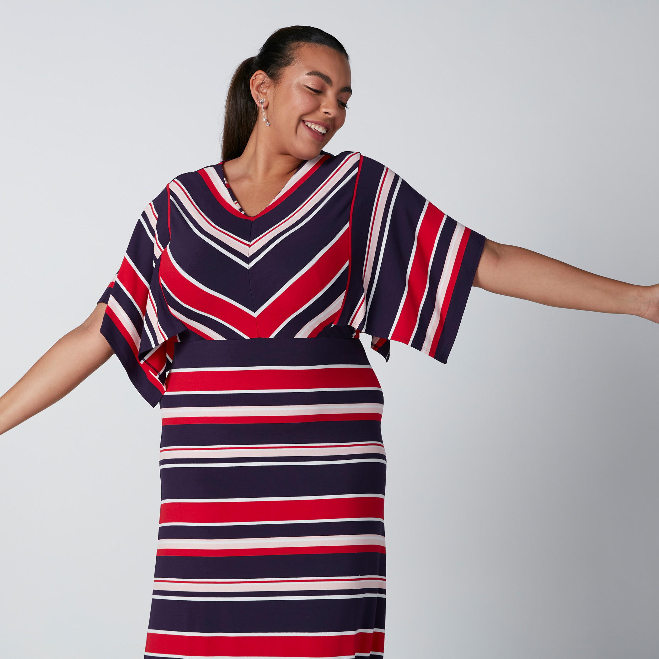 Striped Maxi Dress in Regular Fit with V-Neck-women-clothing-dresses-image-4
