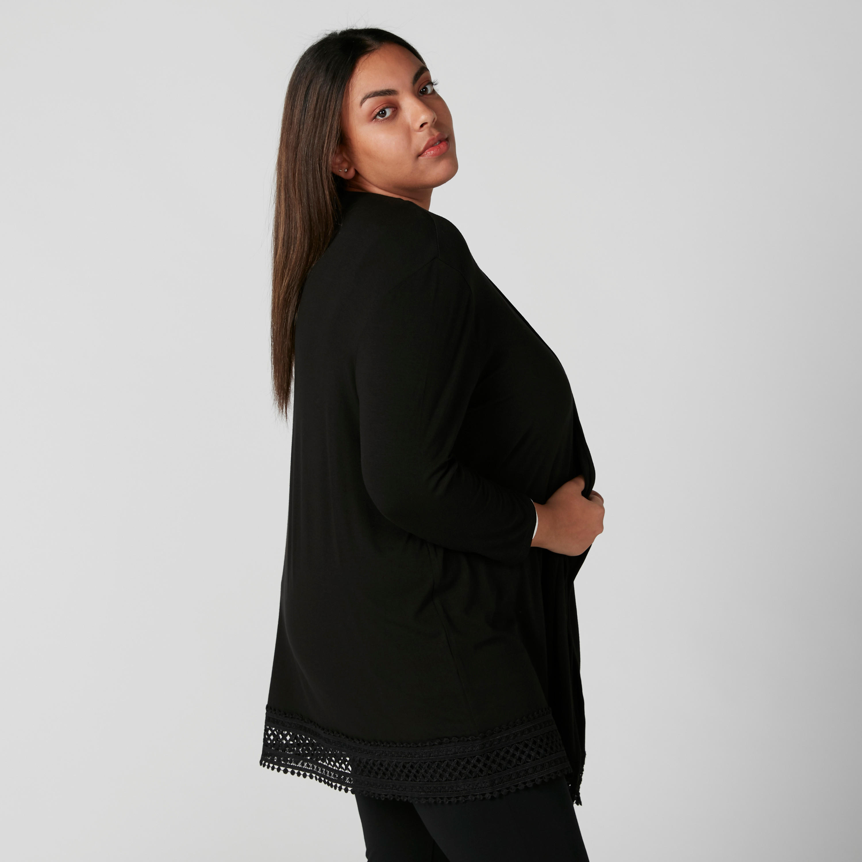 سترة مفتوحة من الأمام بأكمام 3/4 وتفاصيل دانتيل-women-winterwear-cardigansandjumpers-cardigans-image-4