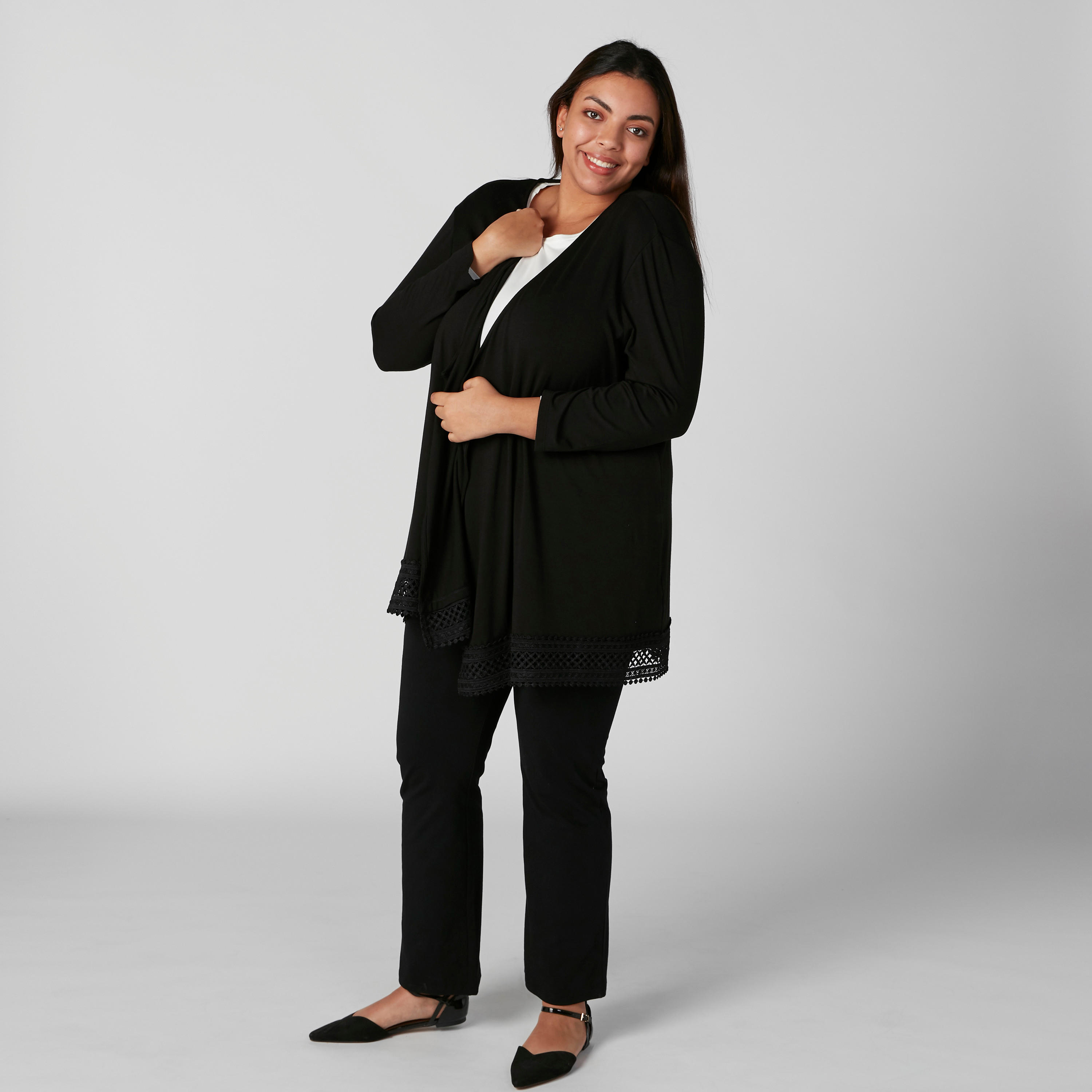 سترة مفتوحة من الأمام بأكمام 3/4 وتفاصيل دانتيل-women-winterwear-cardigansandjumpers-cardigans-image-1