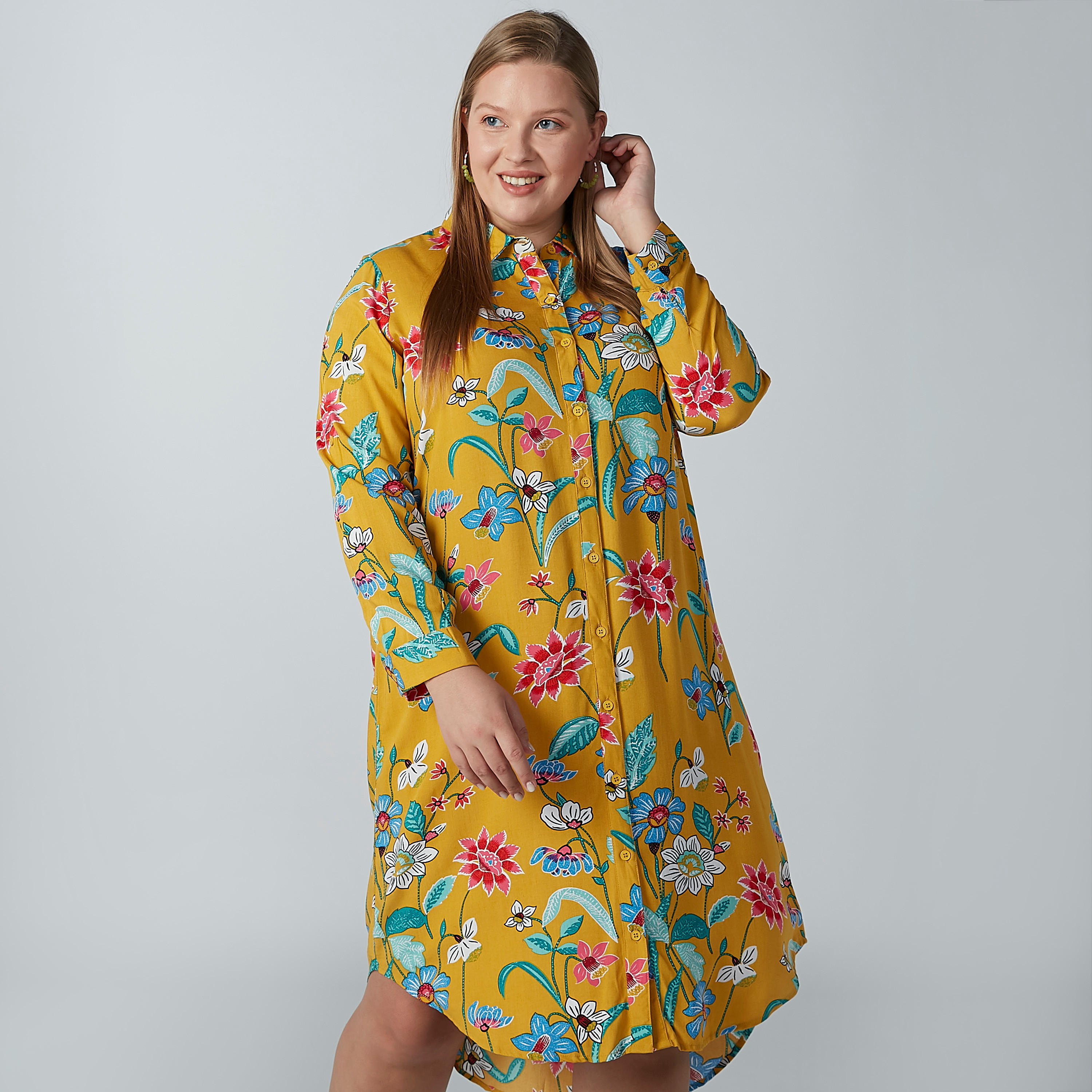 فستان قميص متوسط الطول بأكمام طويلة وطبعات زهرية-women-clothing-dresses-image-1