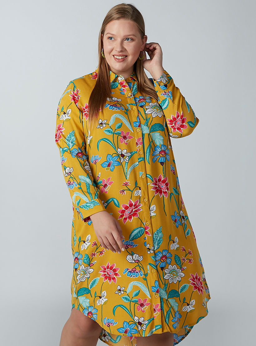 فستان قميص متوسط الطول بأكمام طويلة وطبعات زهرية-women-clothing-dresses-image-1