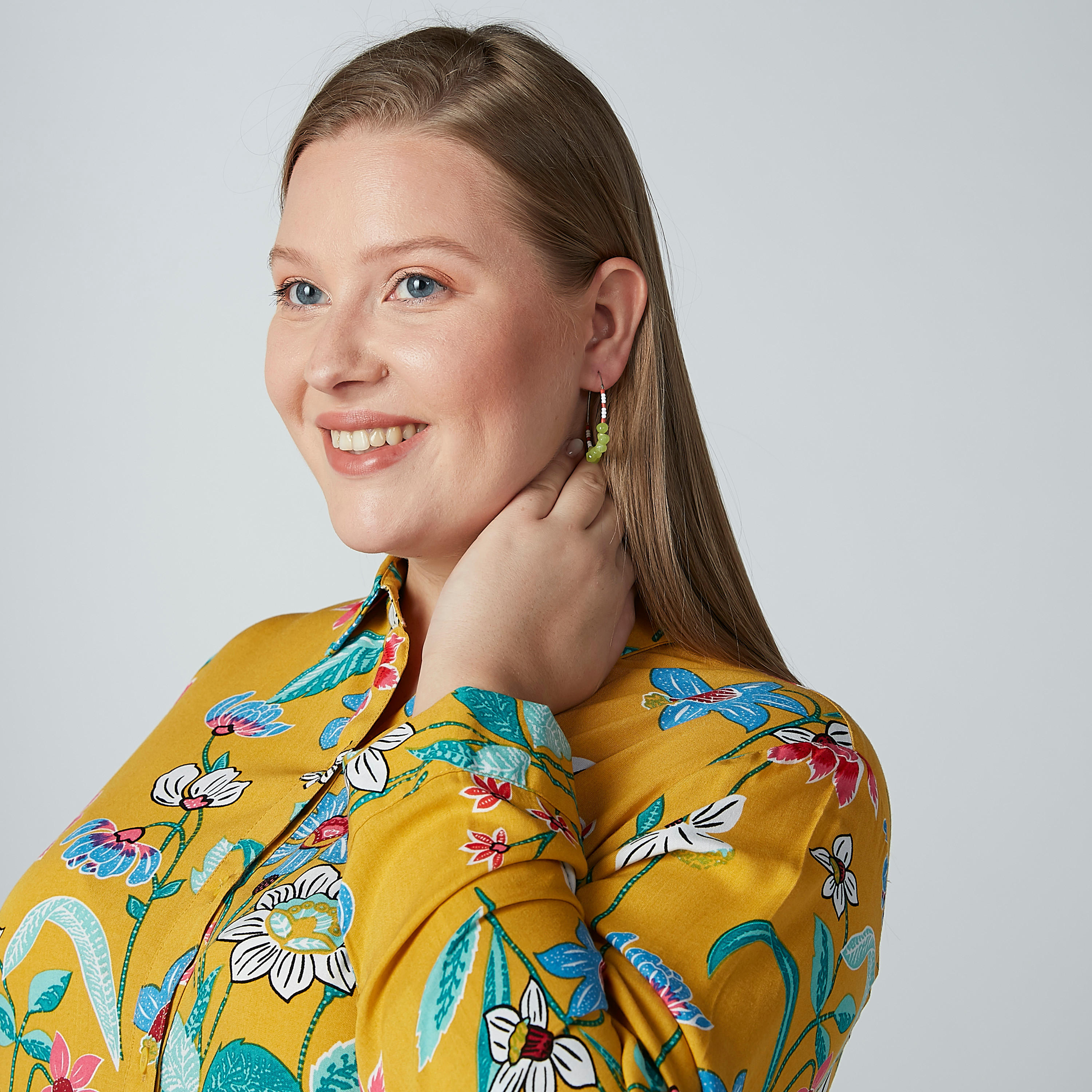 فستان قميص متوسط الطول بأكمام طويلة وطبعات زهرية-women-clothing-dresses-image-2