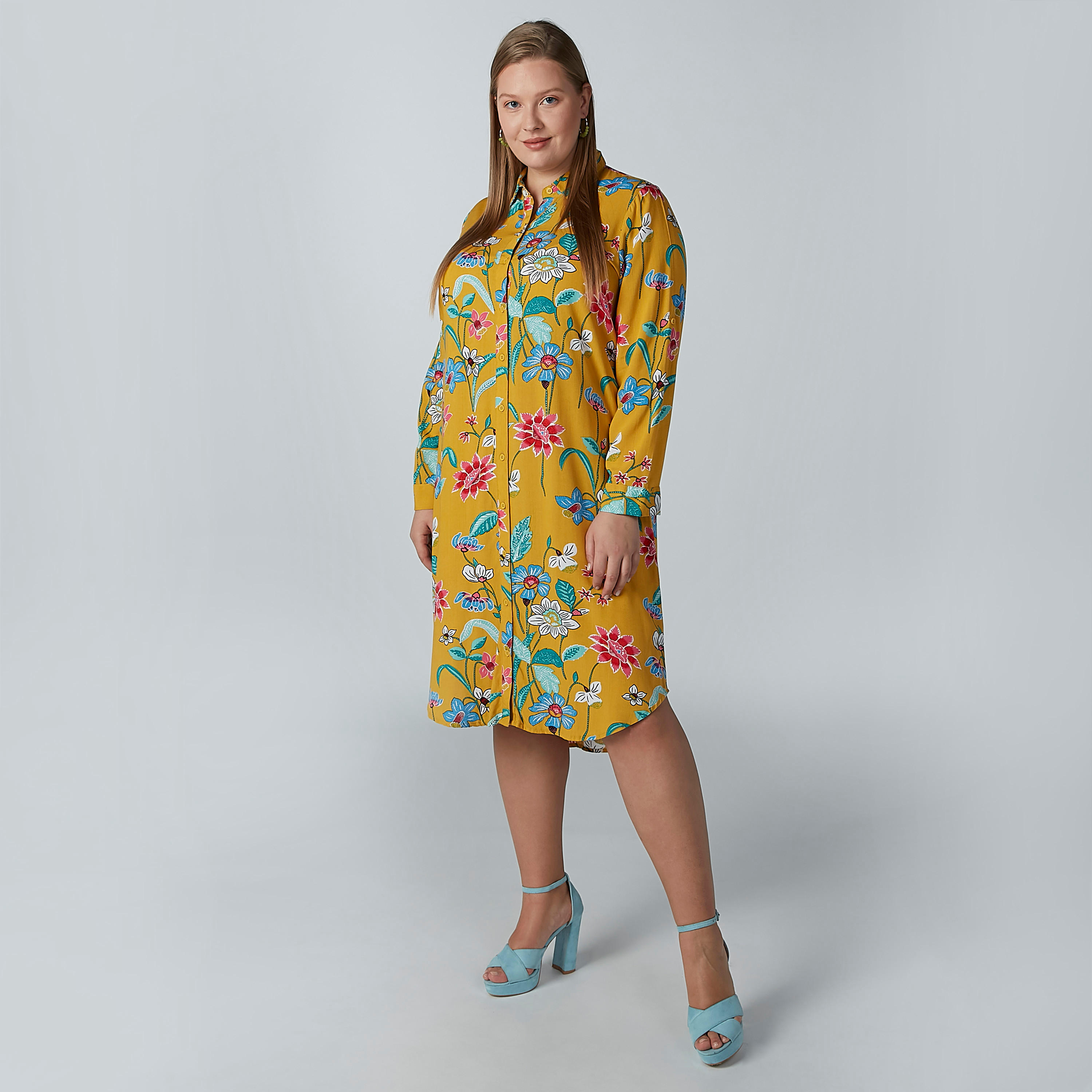 فستان قميص متوسط الطول بأكمام طويلة وطبعات زهرية-women-clothing-dresses-image-3
