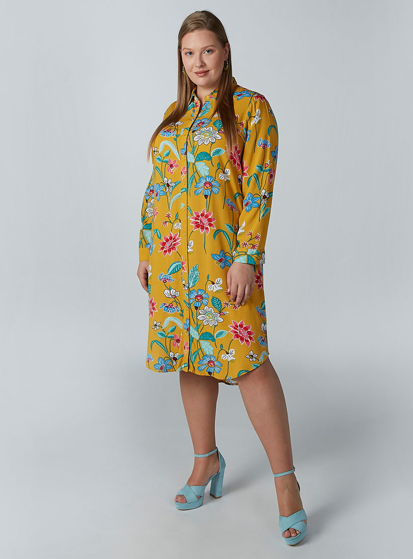 فستان قميص متوسط الطول بأكمام طويلة وطبعات زهرية-women-clothing-dresses-image-3