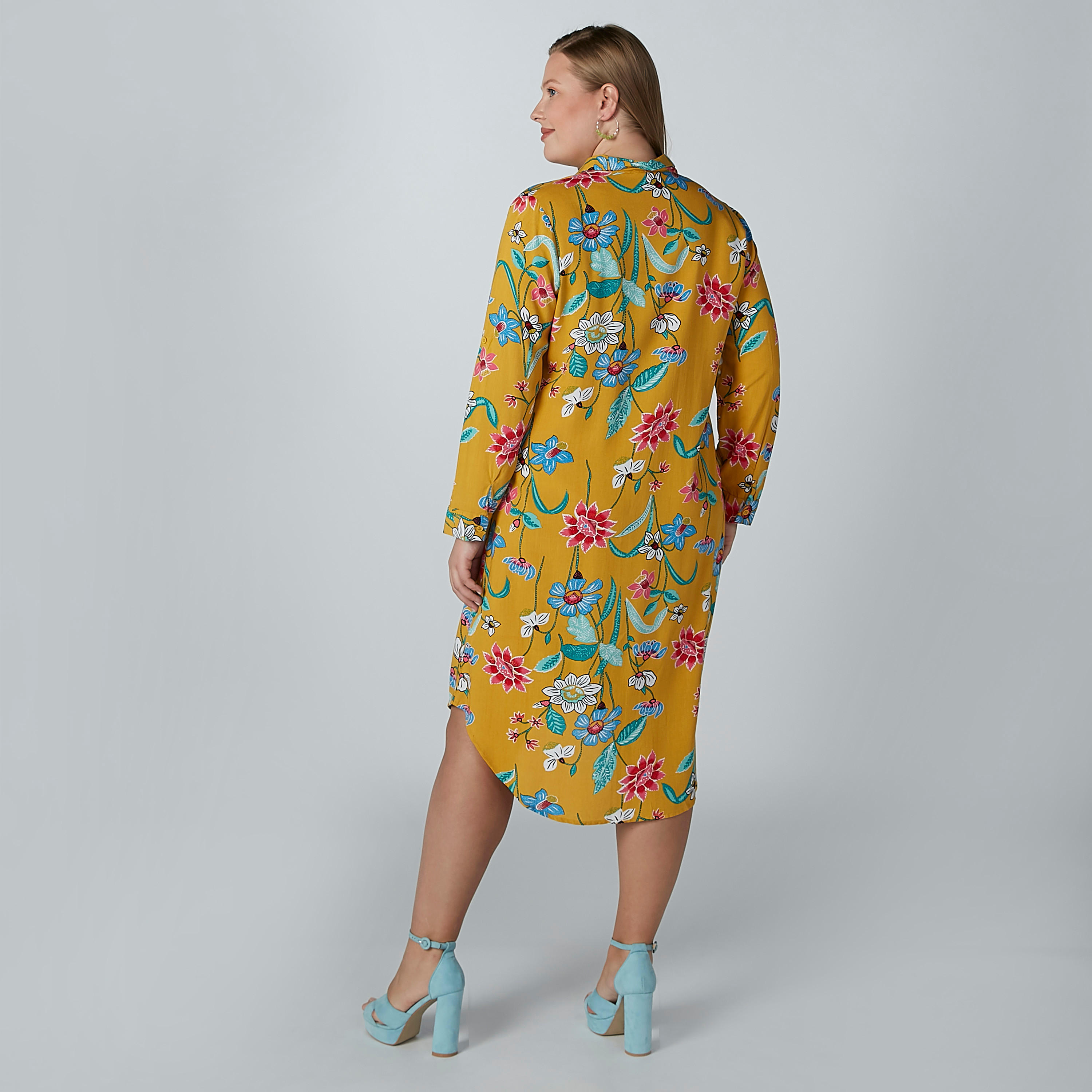 فستان قميص متوسط الطول بأكمام طويلة وطبعات زهرية-women-clothing-dresses-image-4