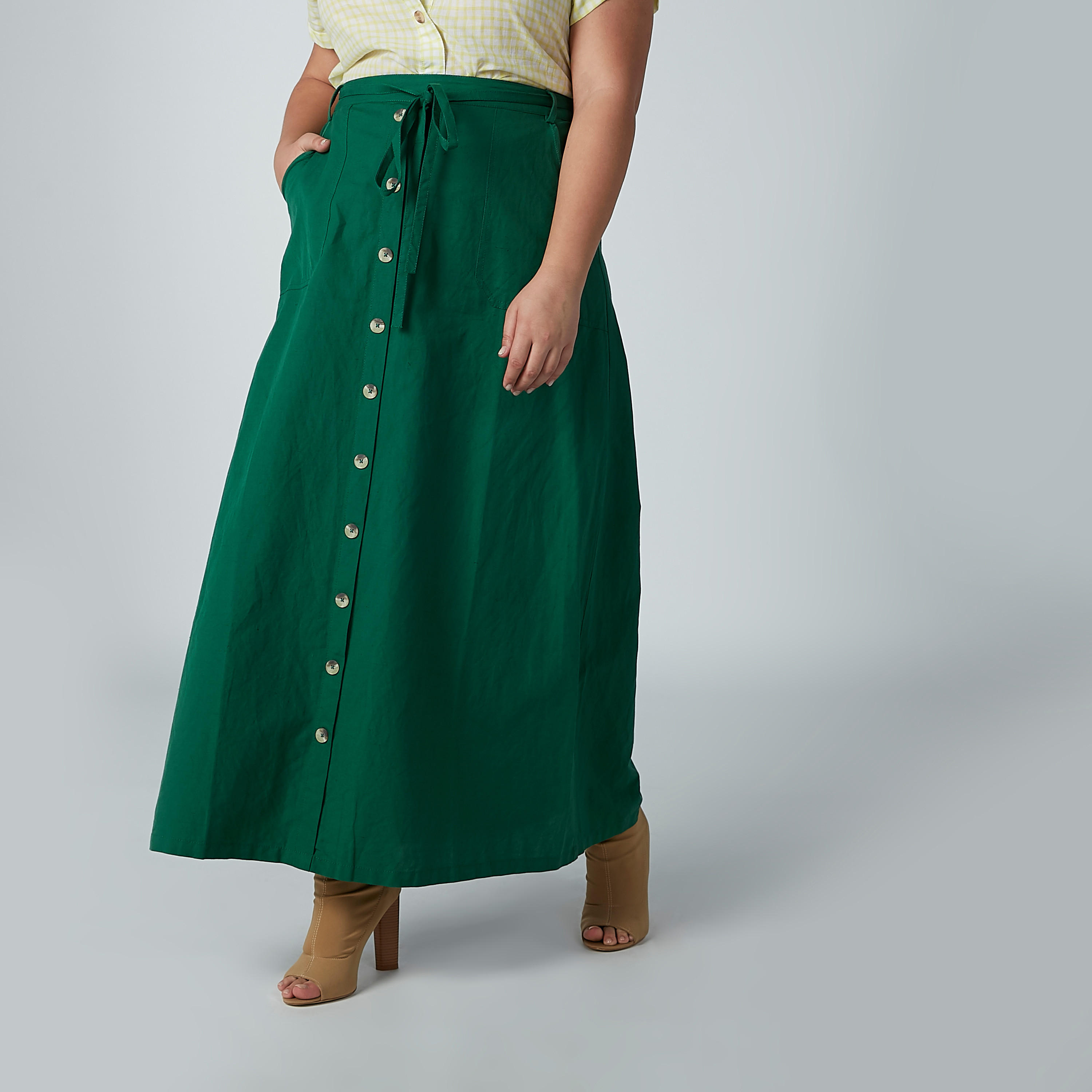 تنورة سادة إيه لاين طويلة برباط وجيوب-women-clothing-bottoms-skirts-image-1