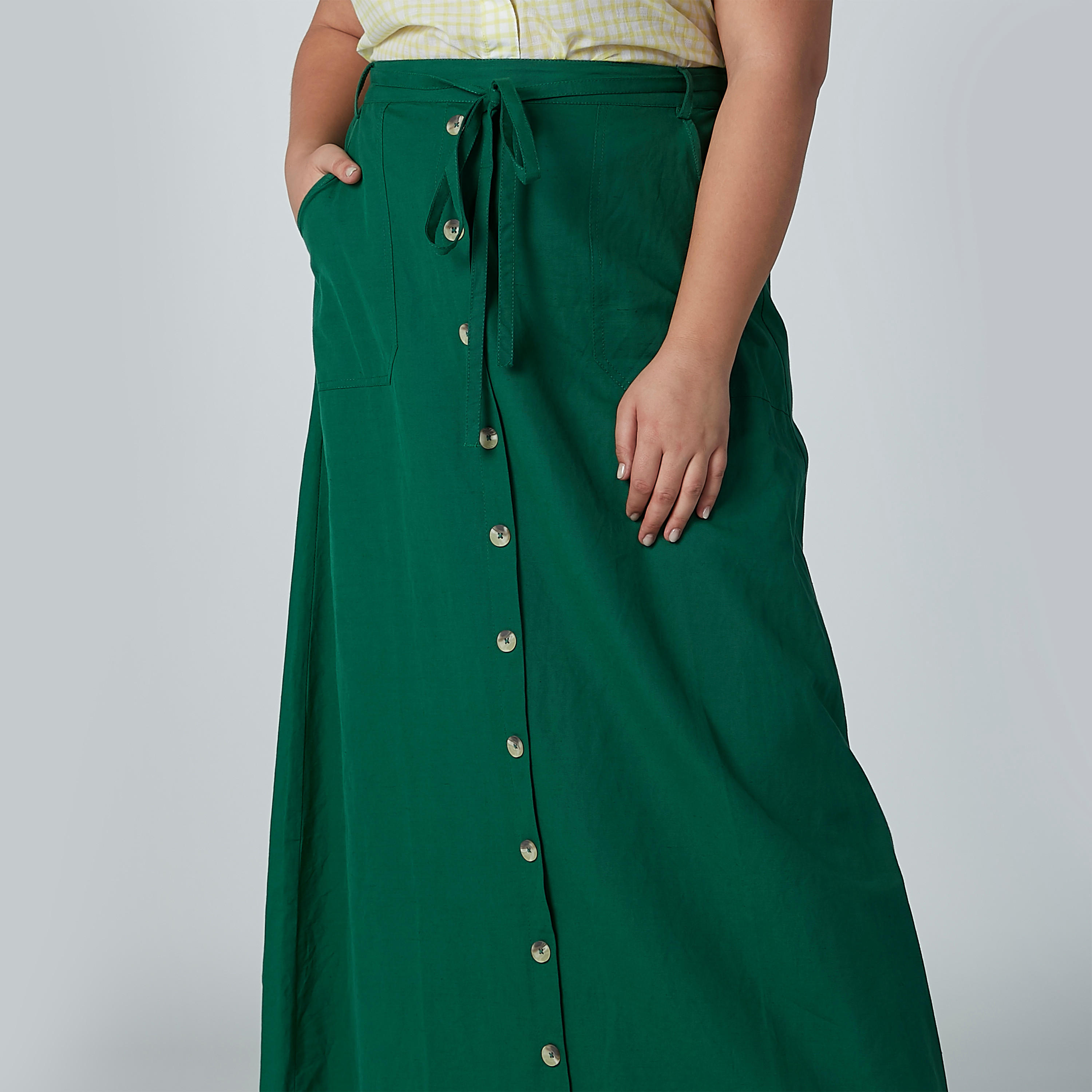 تنورة سادة إيه لاين طويلة برباط وجيوب-women-clothing-bottoms-skirts-image-2