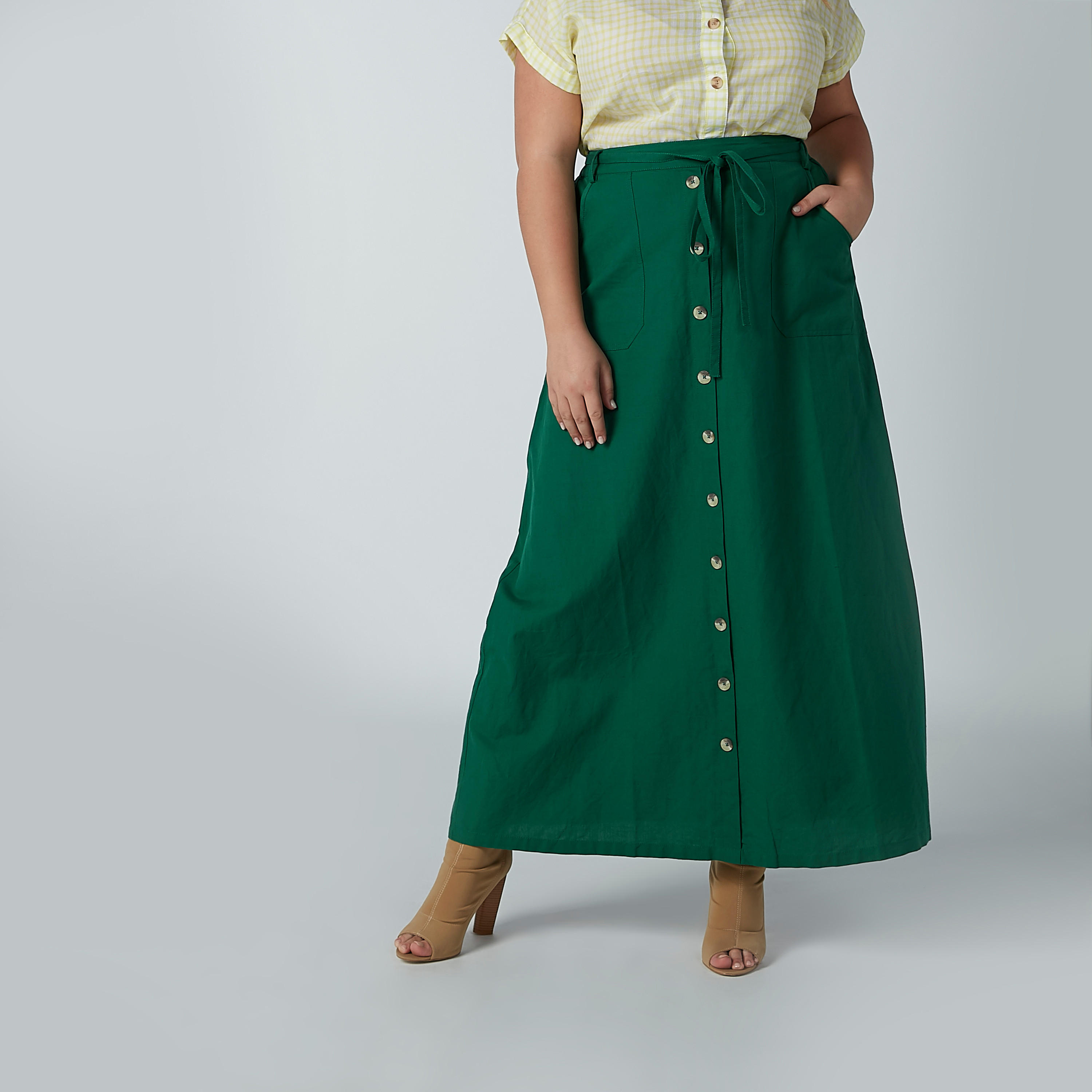 تنورة سادة إيه لاين طويلة برباط وجيوب-women-clothing-bottoms-skirts-image-5