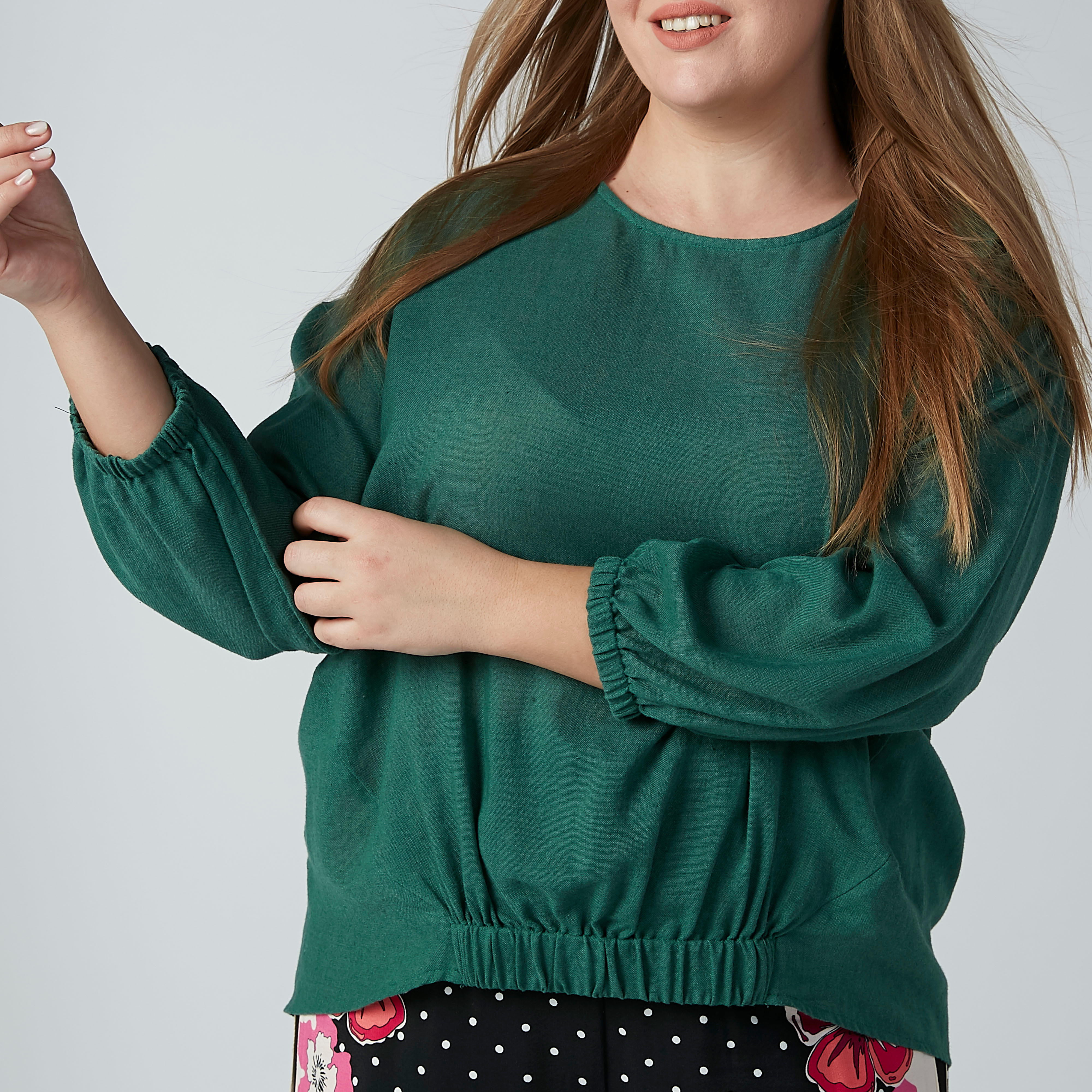 بلوزة سادة بياقة مستديرة وأكمام طويلة-women-clothing-shirtsandblouses-blouses-image-4