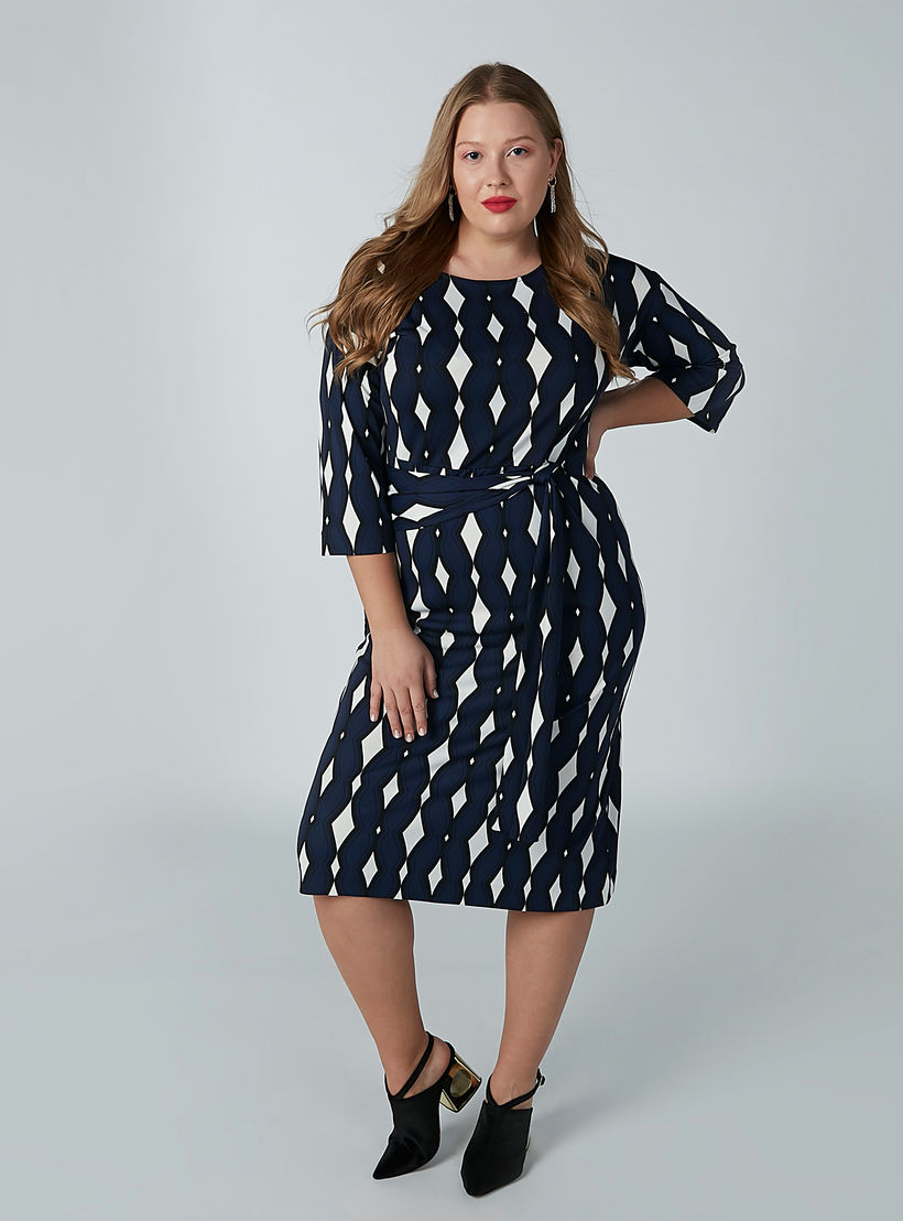 فستان إيه لاين متوسط الطول بأكمام 3/4 وأربطة وطبعات-women-clothing-dresses-image-3