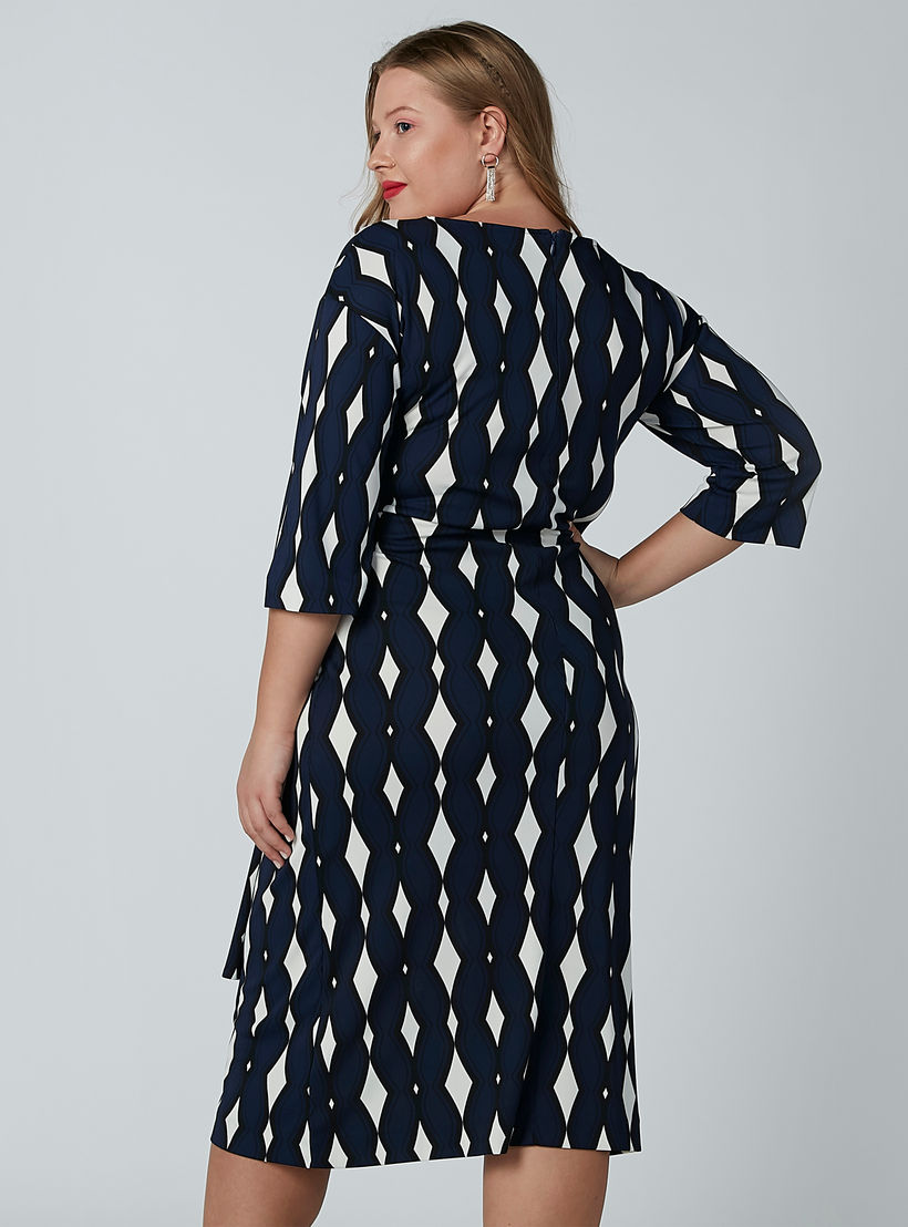 فستان إيه لاين متوسط الطول بأكمام 3/4 وأربطة وطبعات-women-clothing-dresses-image-5