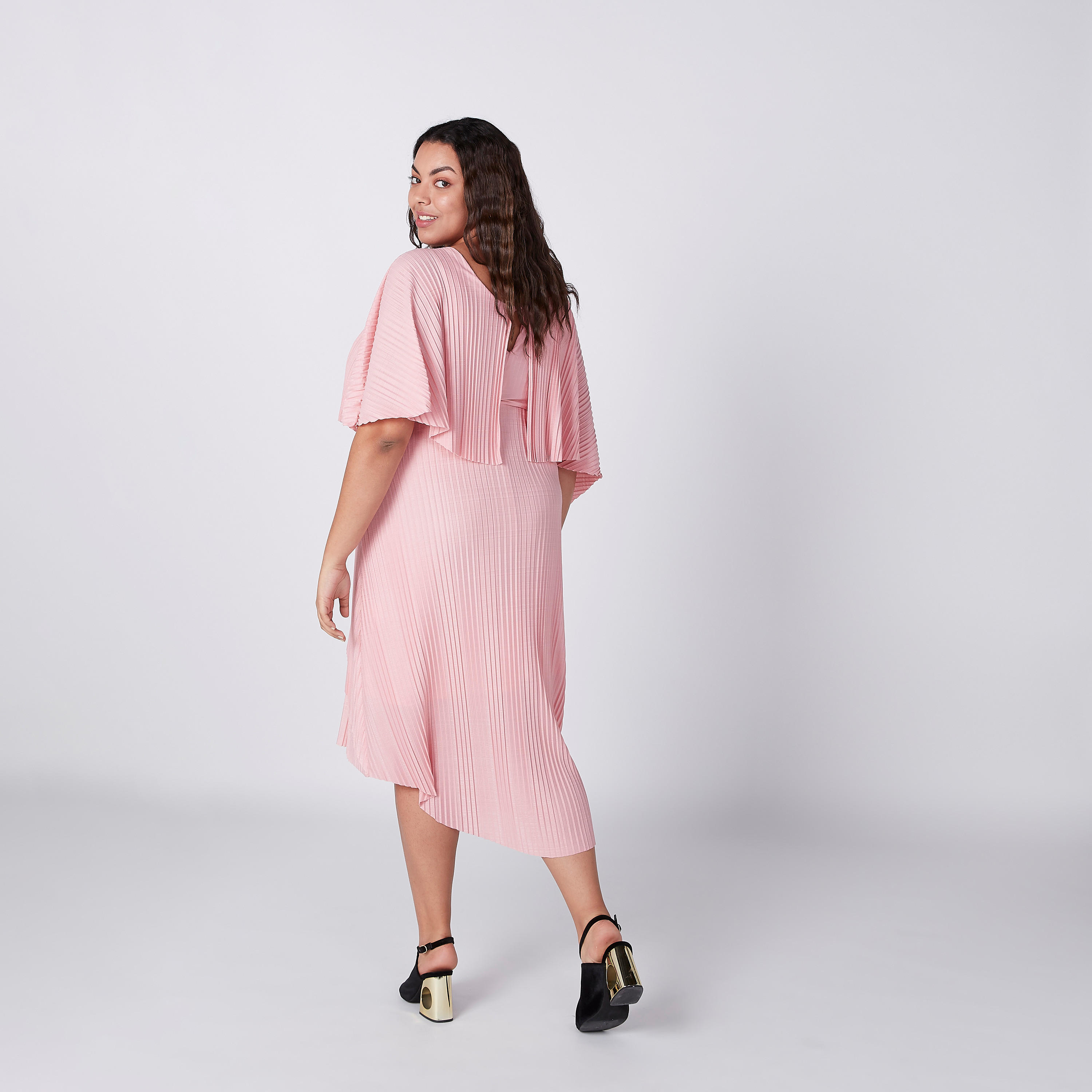 فستان إيه لاين متوسط الطول بياقة مستديرة وكشكش-women-clothing-dresses-image-2