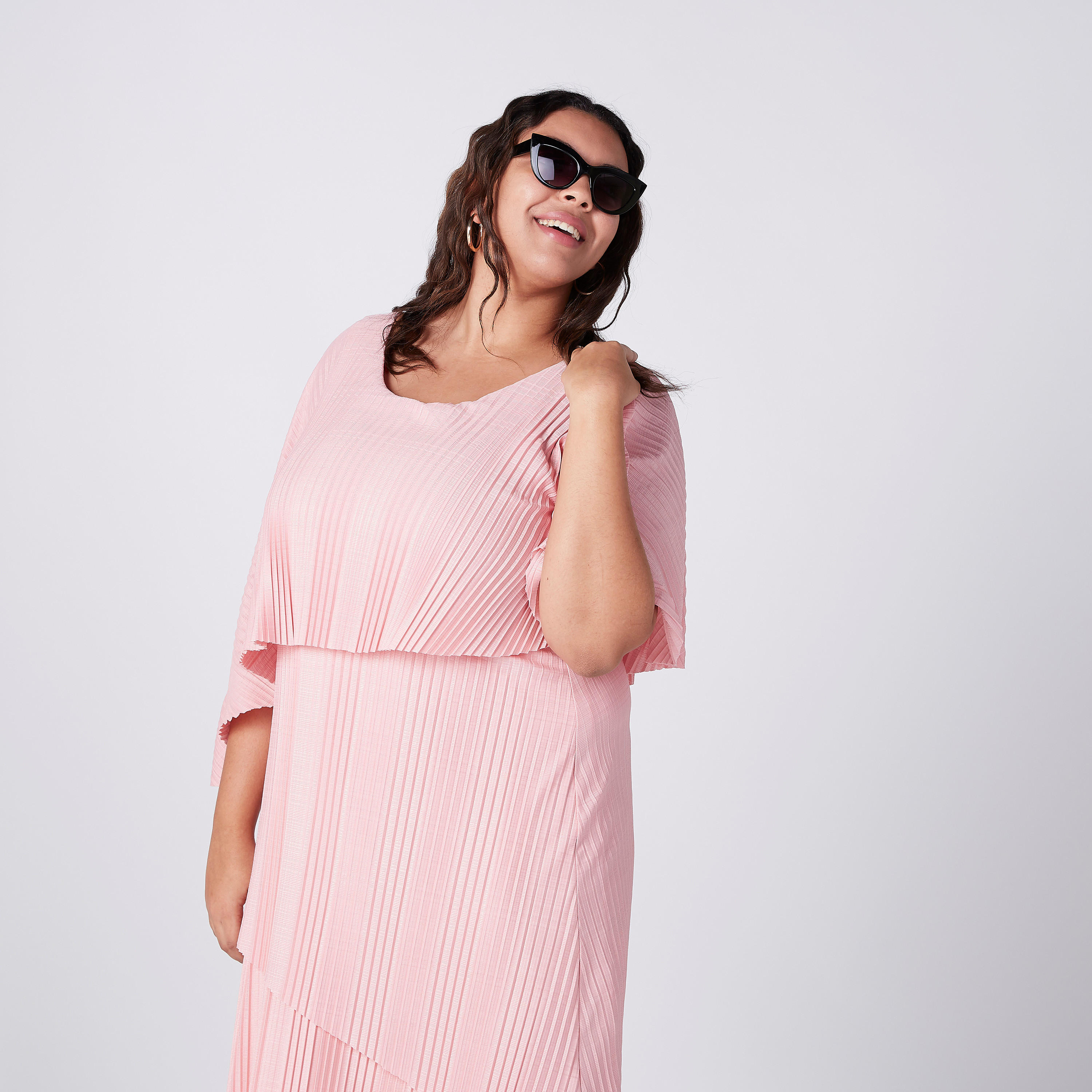 فستان إيه لاين متوسط الطول بياقة مستديرة وكشكش-women-clothing-dresses-image-4