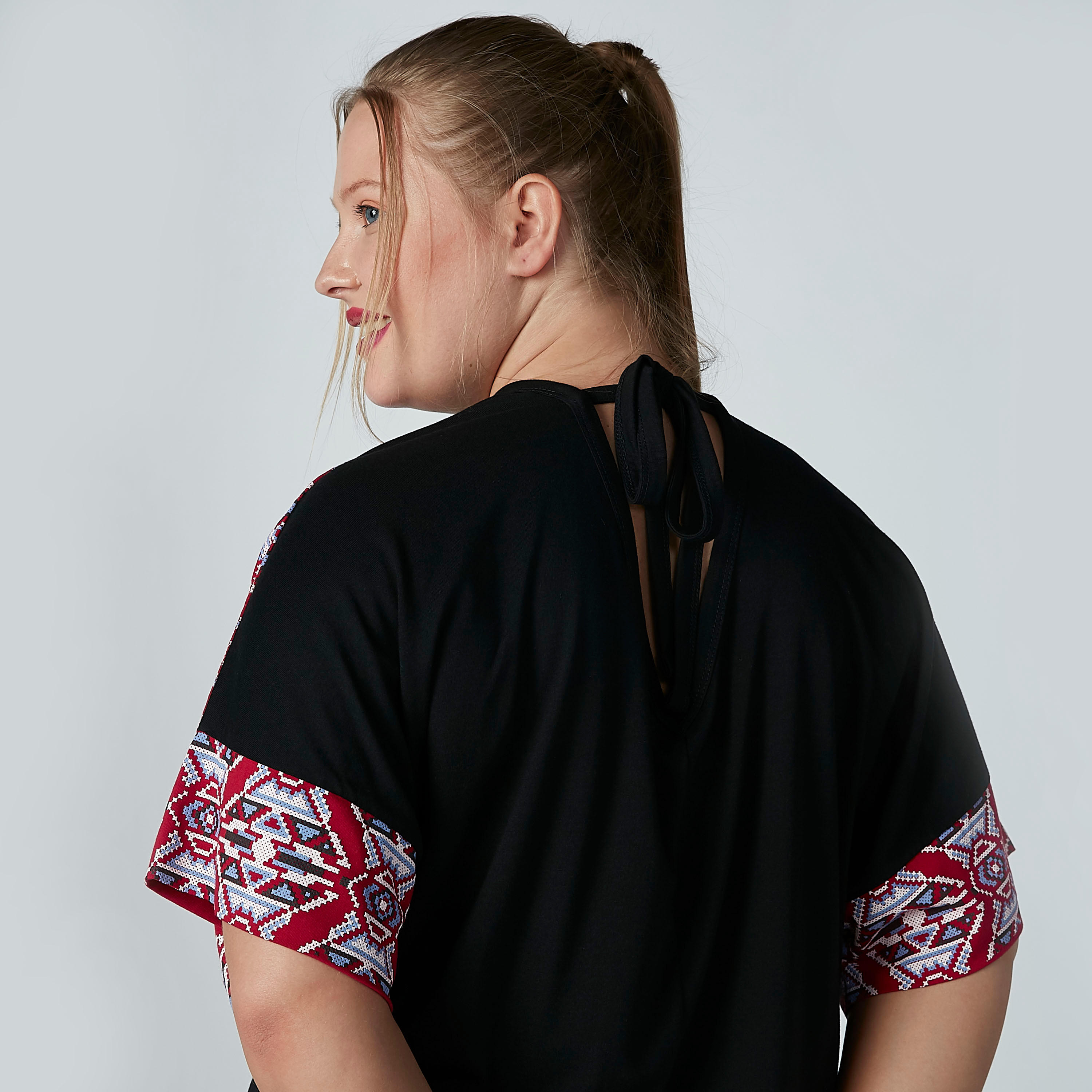 Textured Top with Extended Sleeves and Tie Up-women-clothing-tshirts-image-2