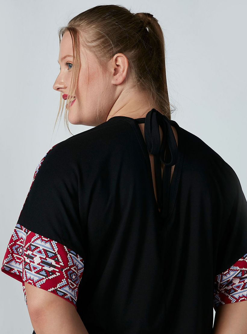 Textured Top with Extended Sleeves and Tie Up-women-clothing-tshirts-image-2